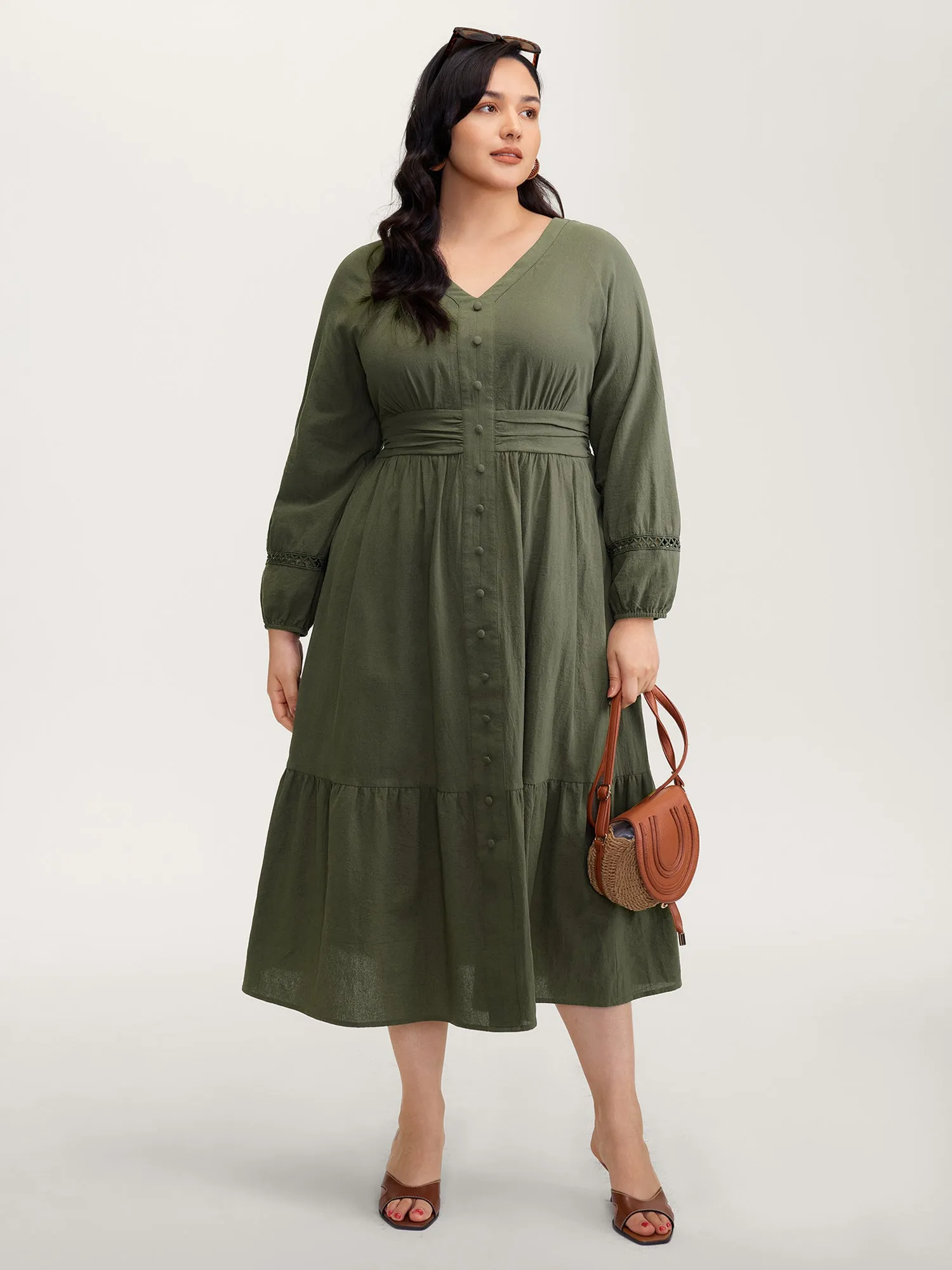 Cotton Pockets Shirred Waist Tiered Maxi Dress sold by Bloomchic