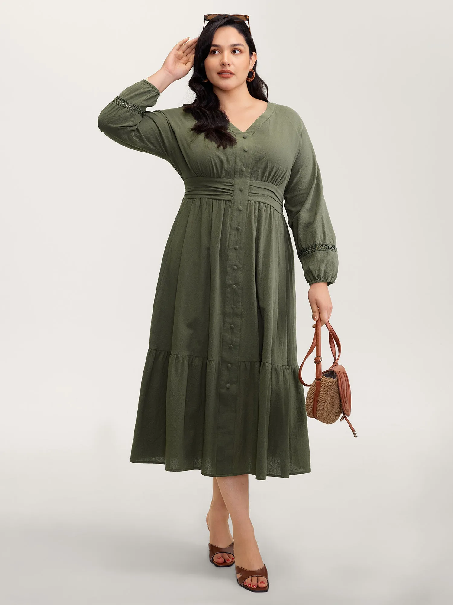 Cotton Pockets Shirred Waist Tiered Maxi Dress sold by Bloomchic product image thumbnail 3