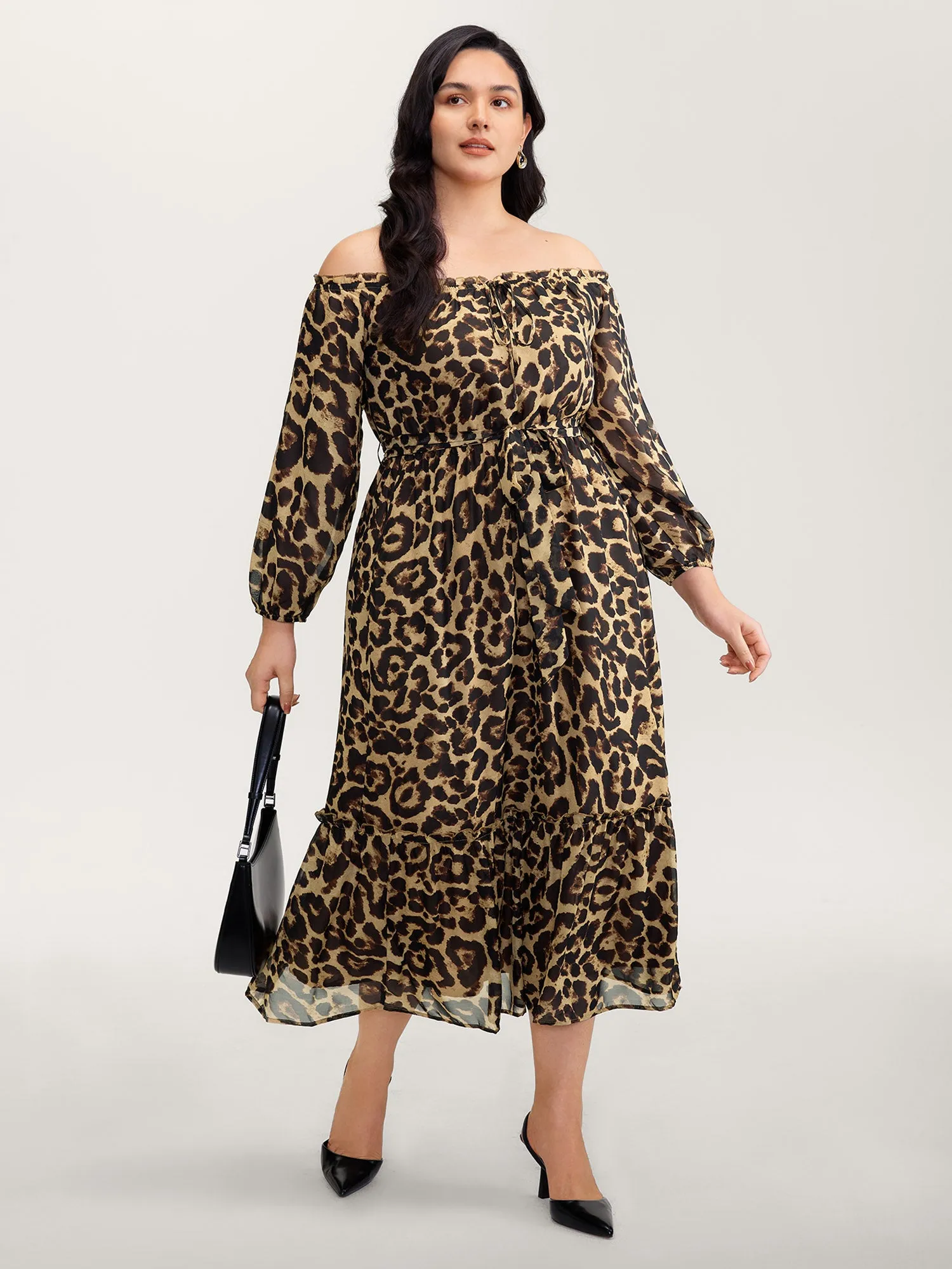 Off-Shoulder Leopard Print Sheer Maxi Dress sold by Bloomchic