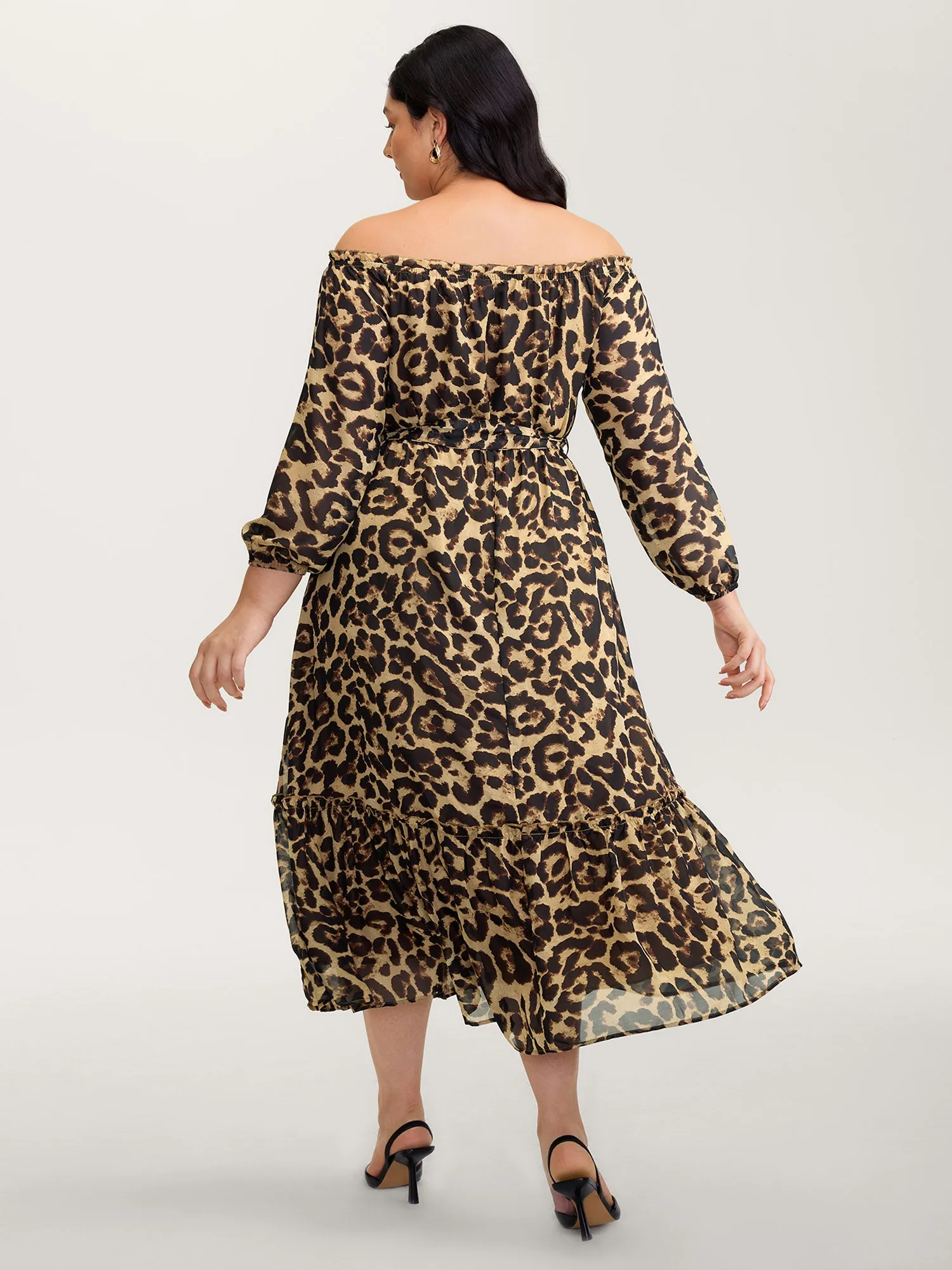 Off-Shoulder Leopard Print Sheer Maxi Dress sold by Bloomchic product image thumbnail 4