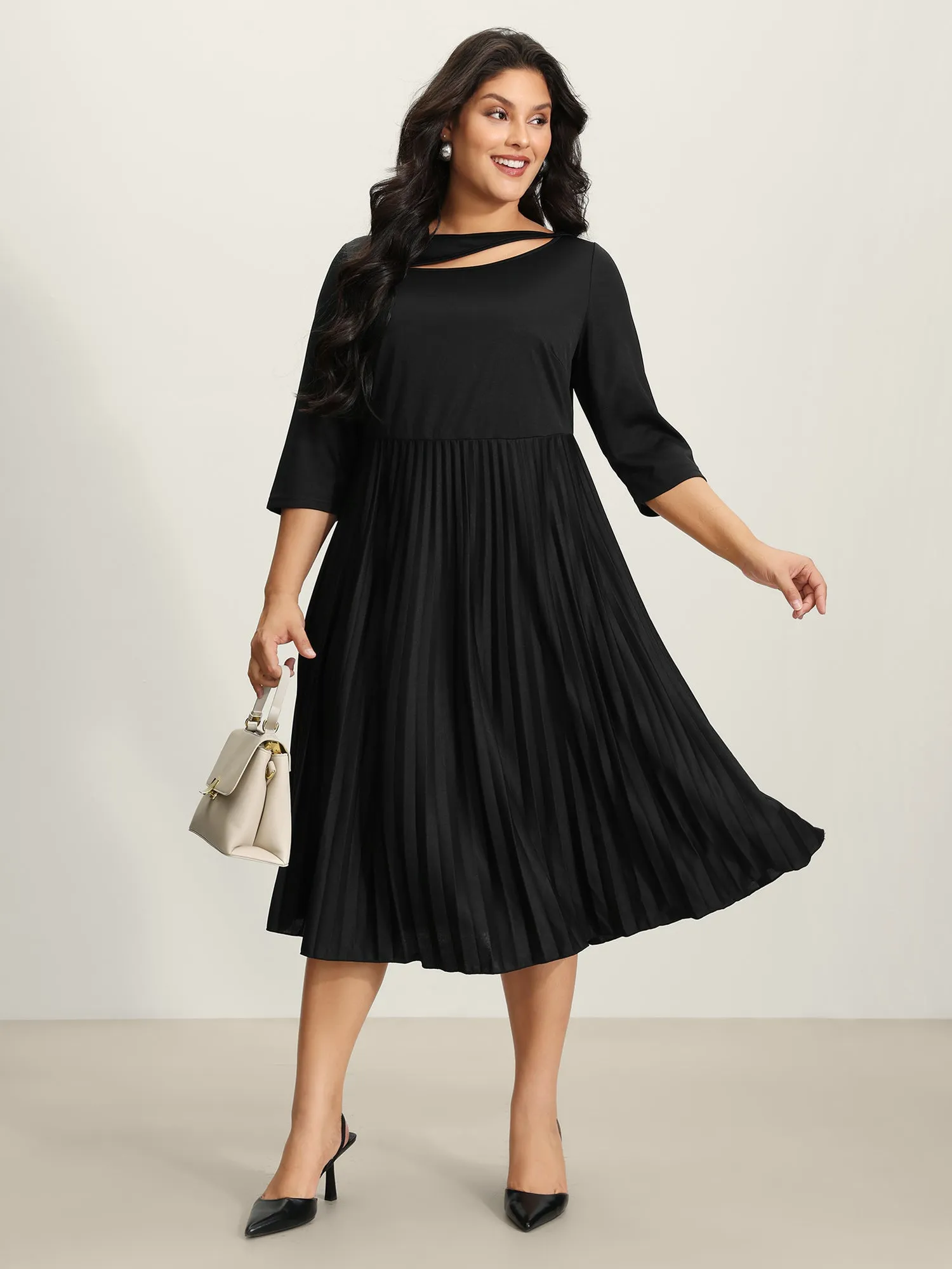 Neck Cut-Out Pleated Stretchy Midi Dress sold by Bloomchic