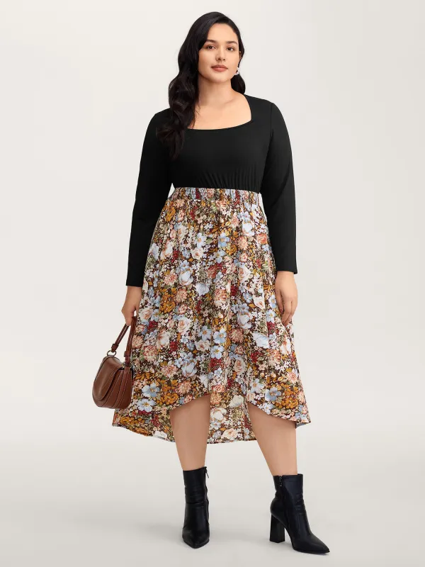 Floral Print High-Low Hem Midi Dress sold by Bloomchic
