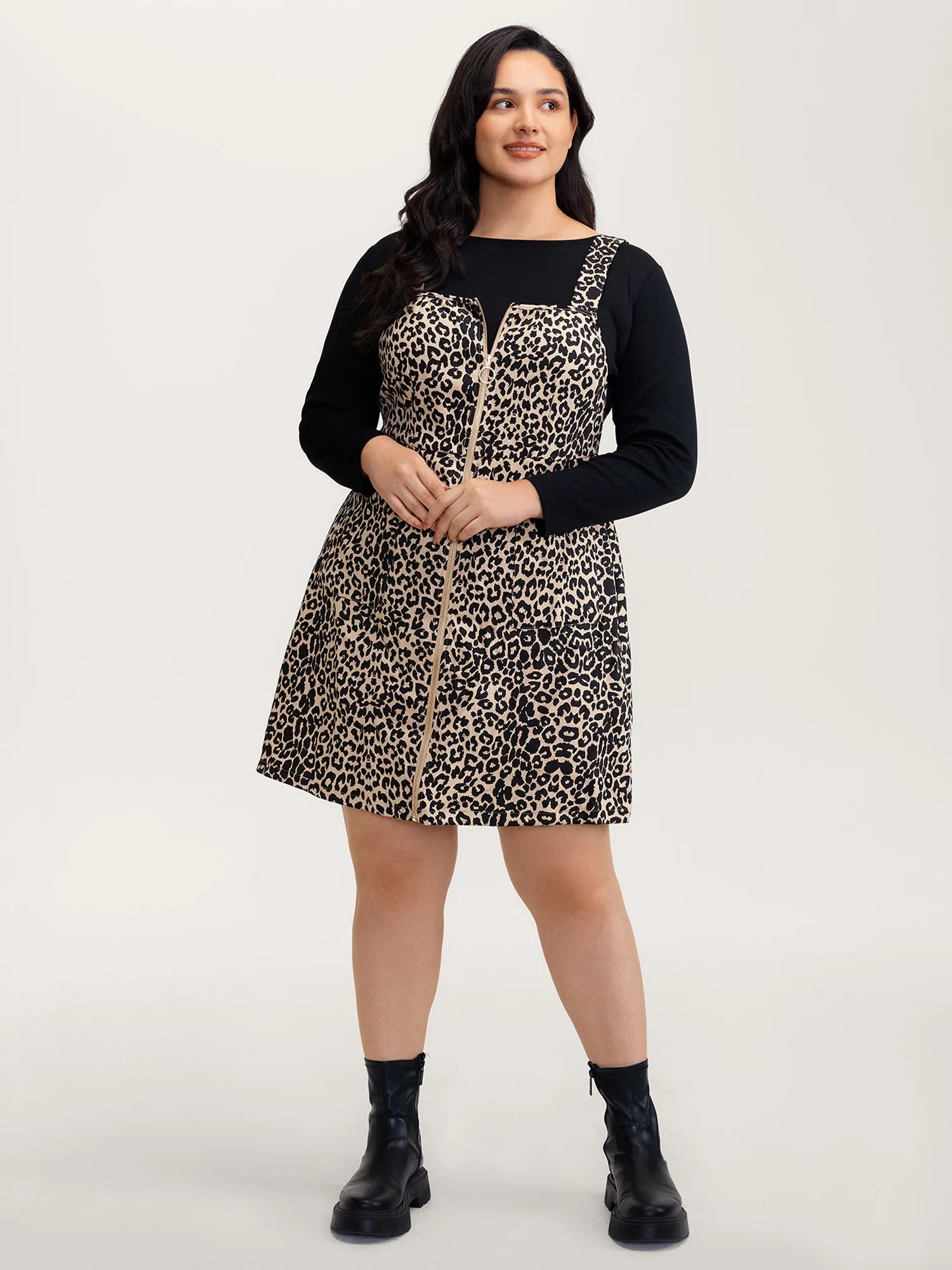 Leopard Print Zipper Front Knee-Length Dress sold by Bloomchic product image thumbnail 3