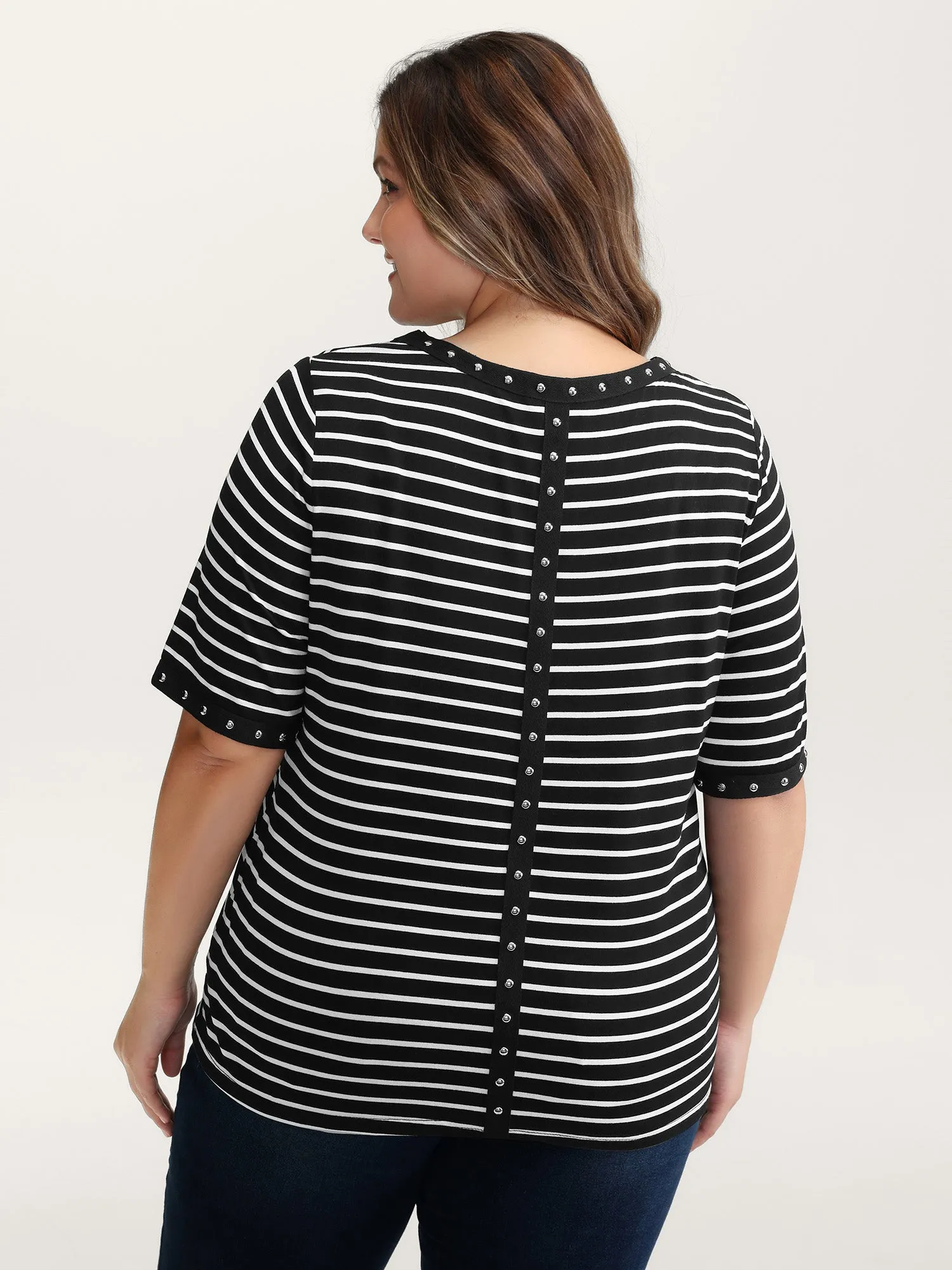 Stripe Rivets Contrast Edge T-Shirt sold by Bloomchic product image thumbnail 4
