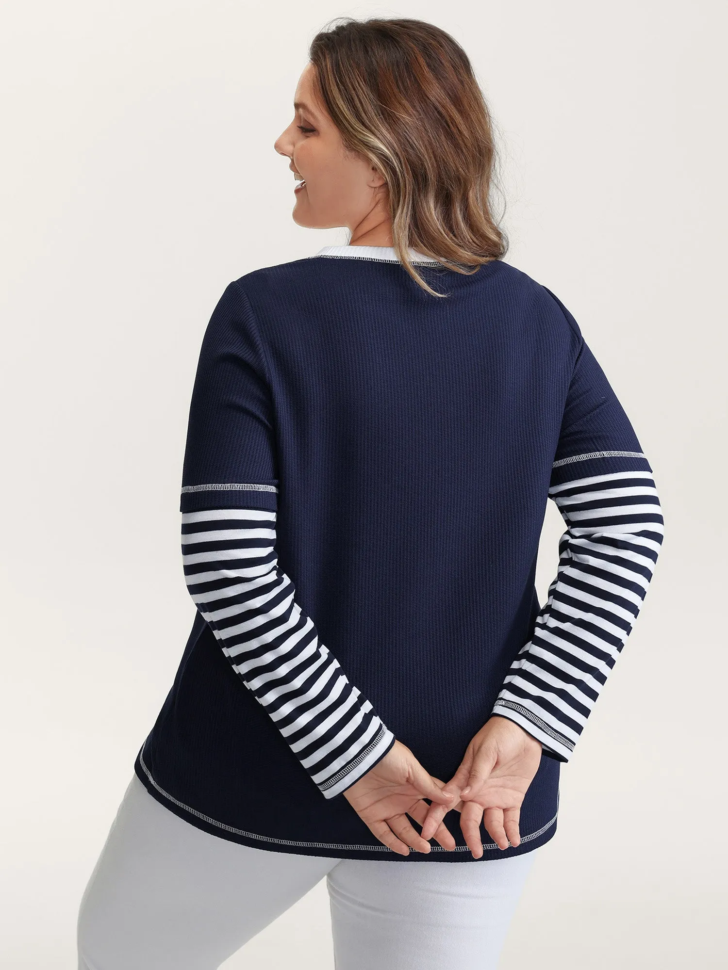 Waffle Layered Color Contrast T-Shirt sold by Bloomchic product image thumbnail 4