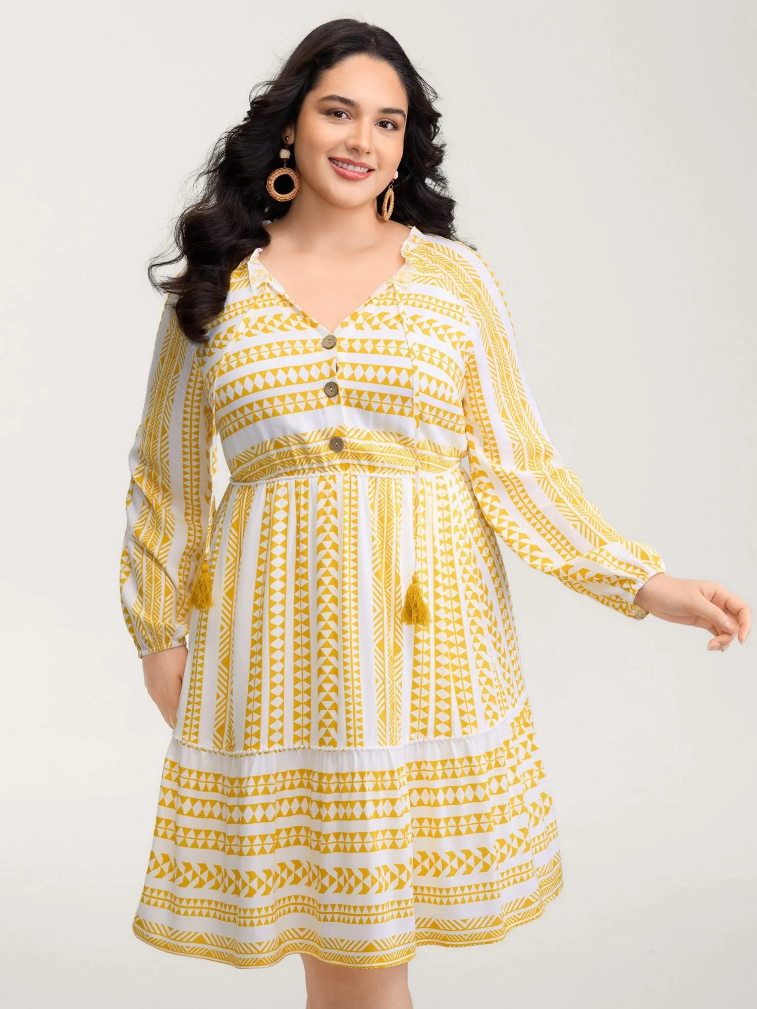 Rayon Boho Stripe Button Placket Midi Dress sold by Bloomchic product image thumbnail 4