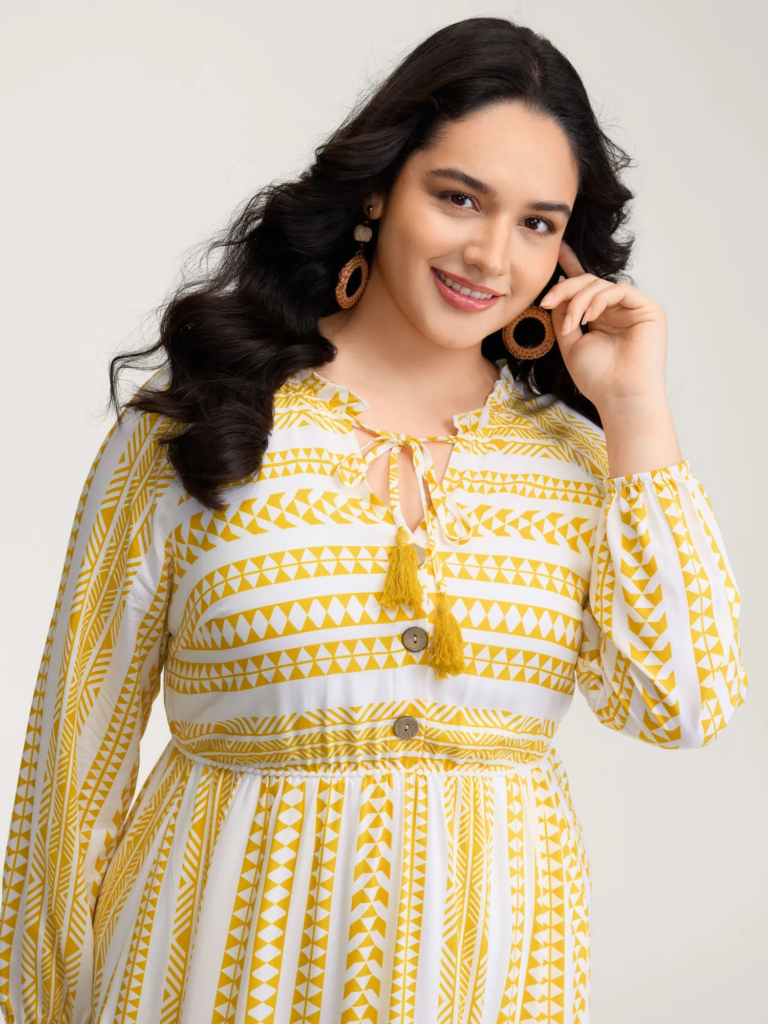 Rayon Boho Stripe Button Placket Midi Dress sold by Bloomchic product image thumbnail 2