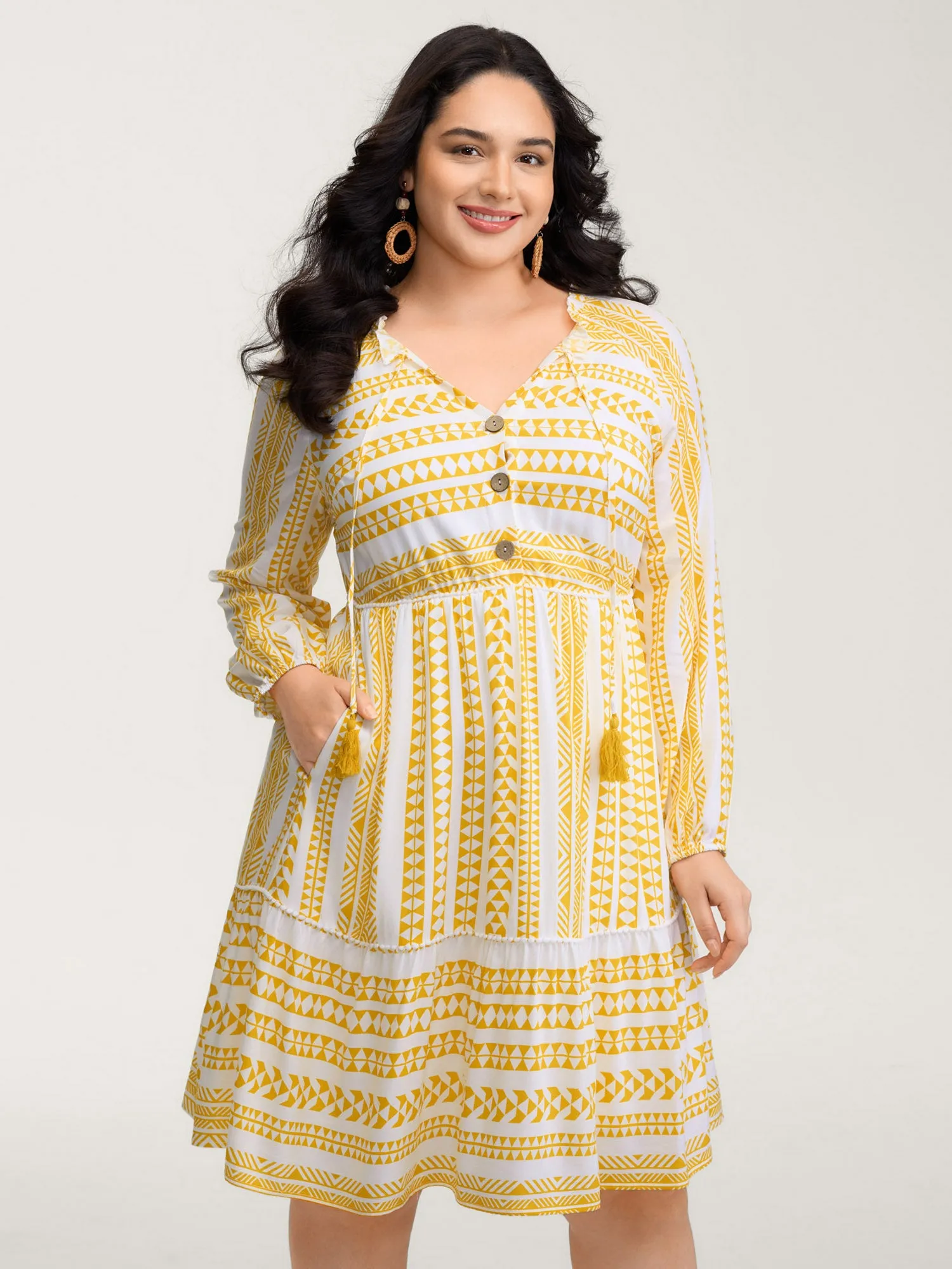 Rayon Boho Stripe Button Placket Midi Dress sold by Bloomchic