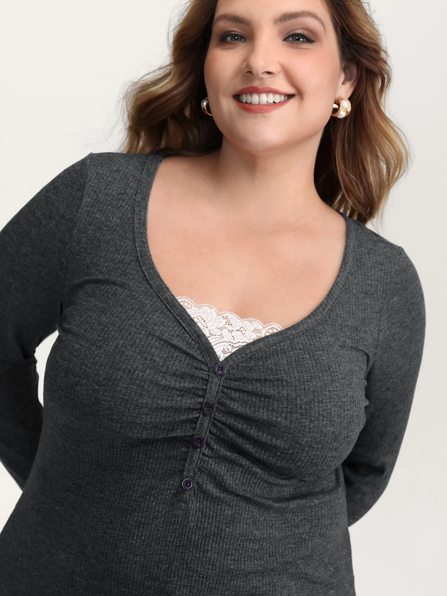 2-In-1 Lace Patchwork Ruched T-Shirt sold by Bloomchic product image thumbnail 2