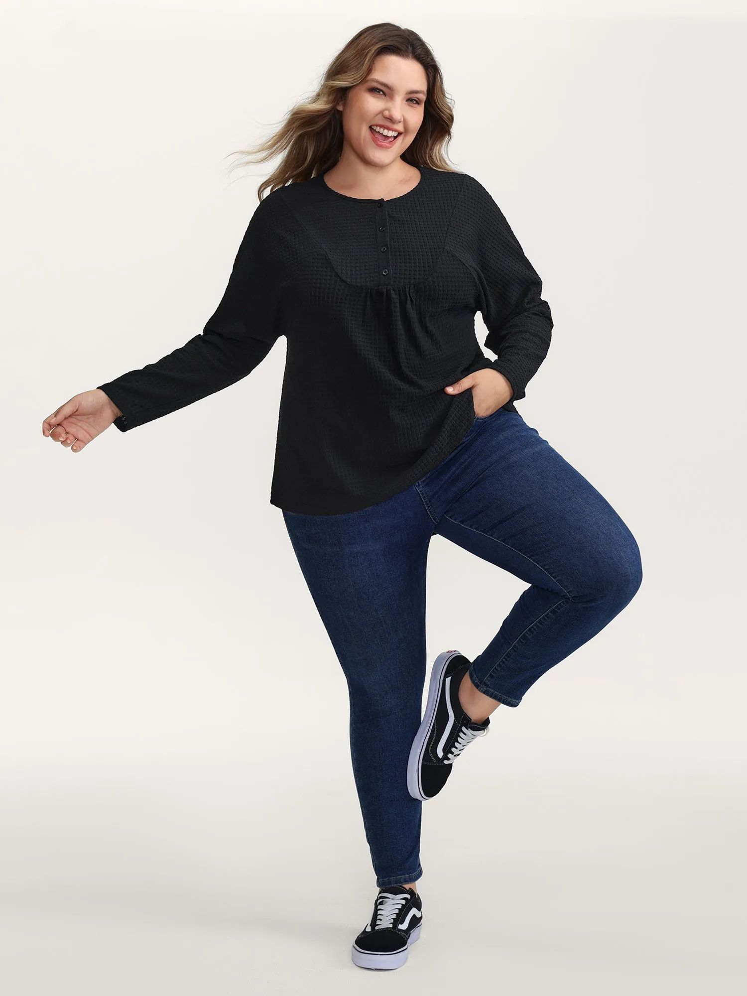 Textured Button Placket Knit Top sold by Bloomchic product image thumbnail 3