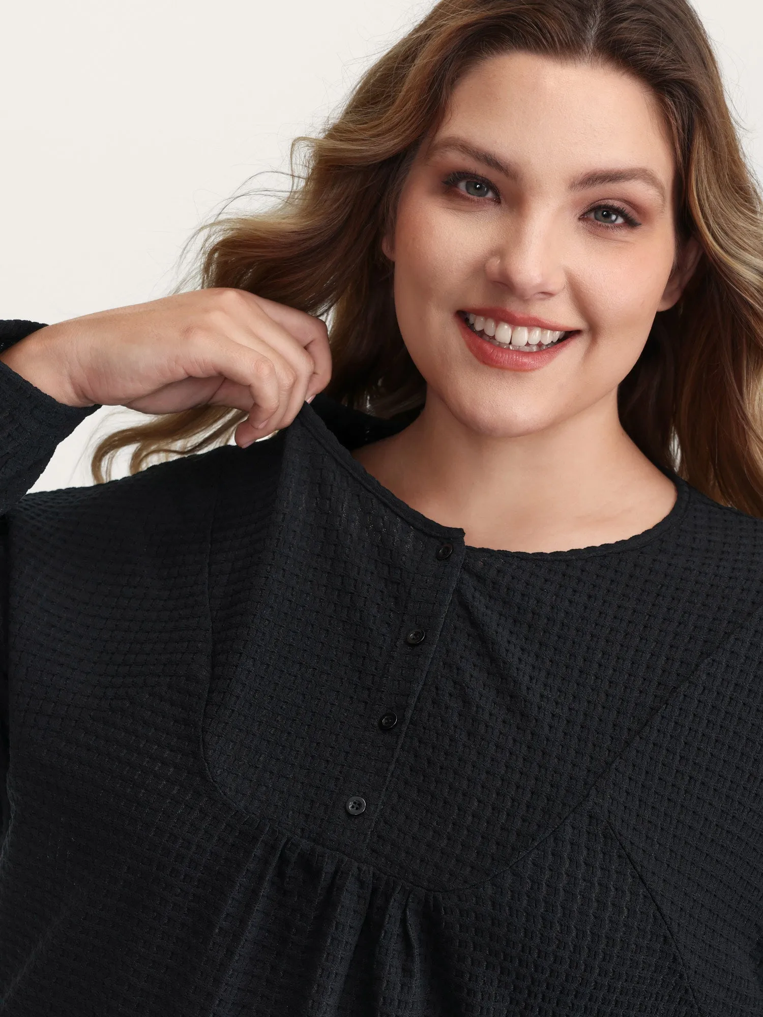 Textured Button Placket Knit Top sold by Bloomchic product image thumbnail 2