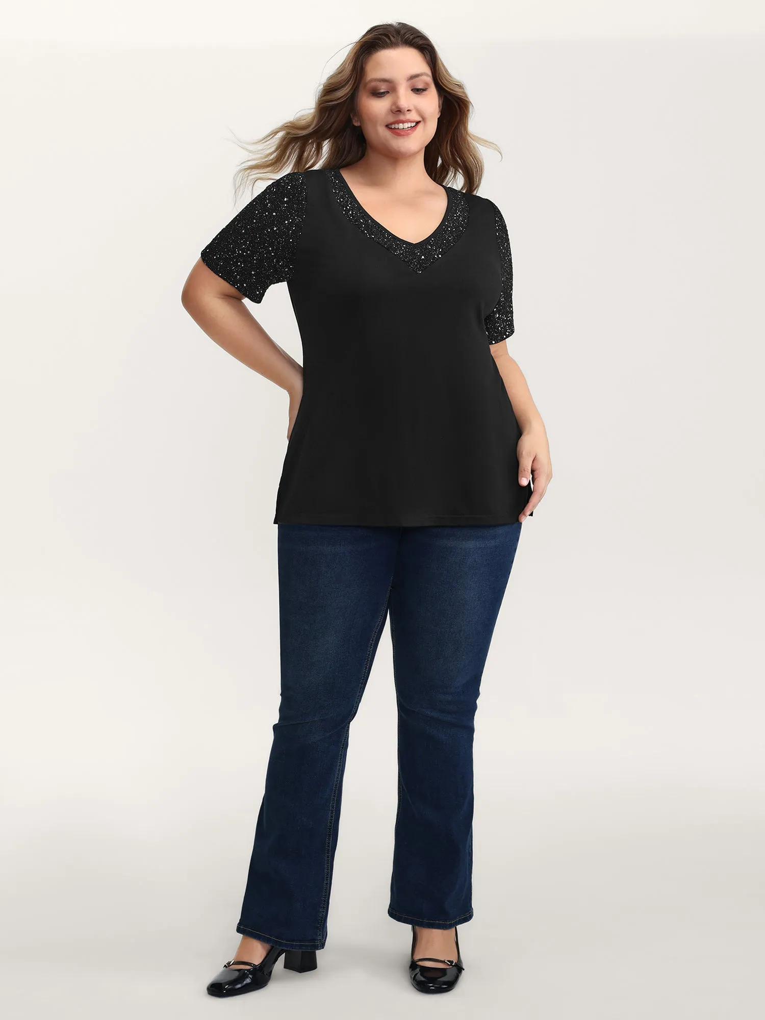 Shimmery Stretchy Spliced Fitted T-Shirt sold by Bloomchic product image thumbnail 3