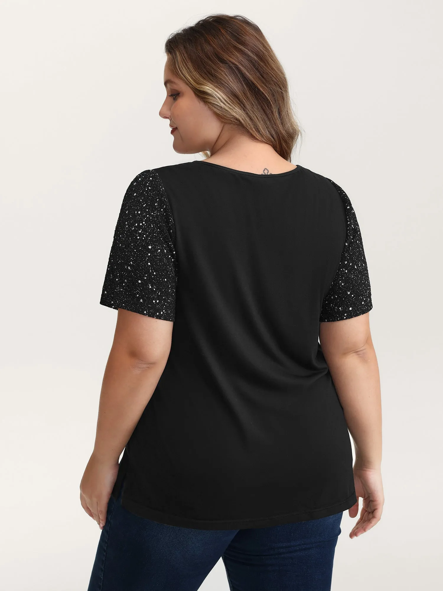 Shimmery Stretchy Spliced Fitted T-Shirt sold by Bloomchic product image thumbnail 4