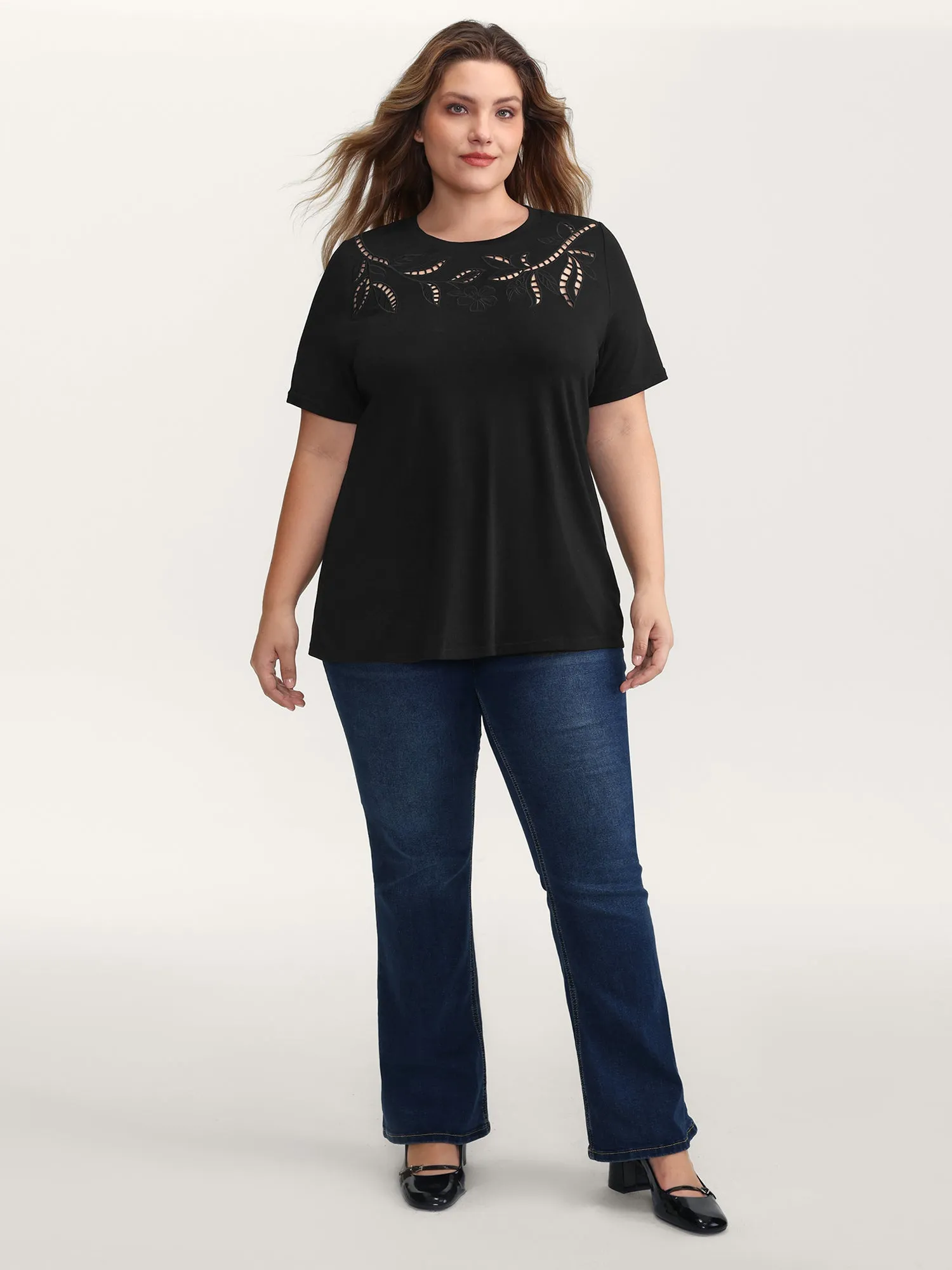 Stretchy Embroidered Cut-Out T-Shirt sold by Bloomchic product image thumbnail 3