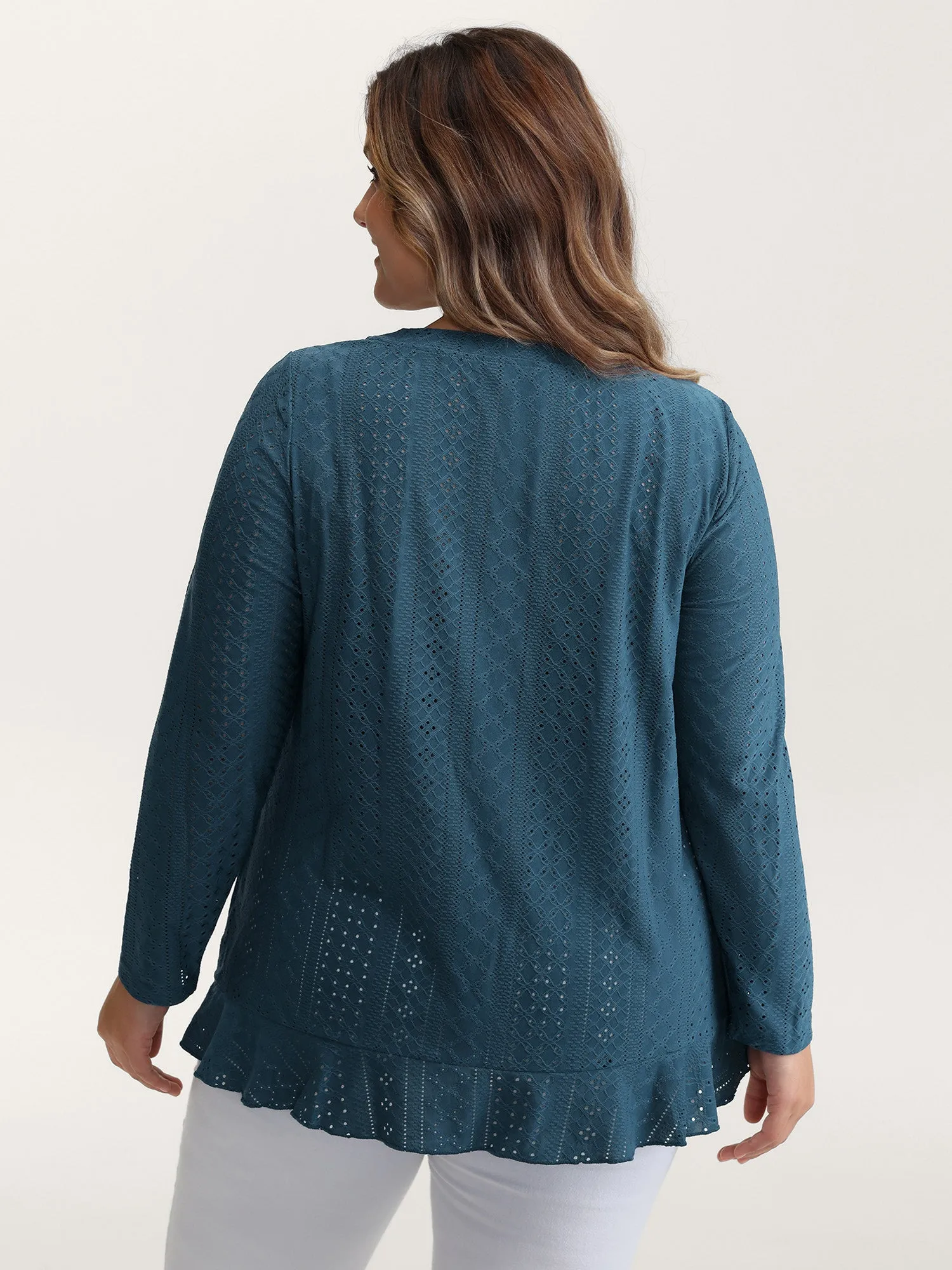 Eyelet Trim Overlap Ruffled Hem T-Shirt sold by Bloomchic product image thumbnail 4