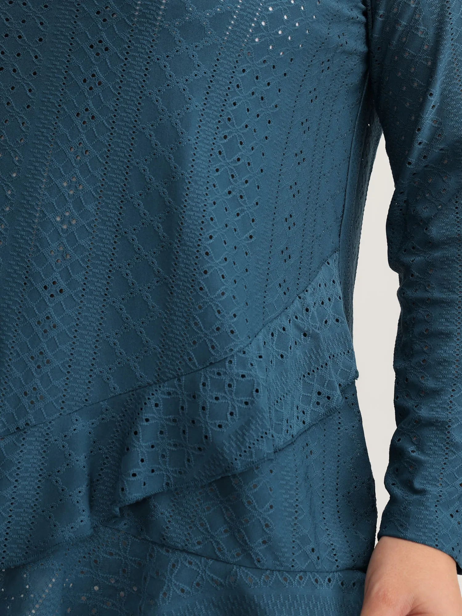 Eyelet Trim Overlap Ruffled Hem T-Shirt sold by Bloomchic product image thumbnail 2