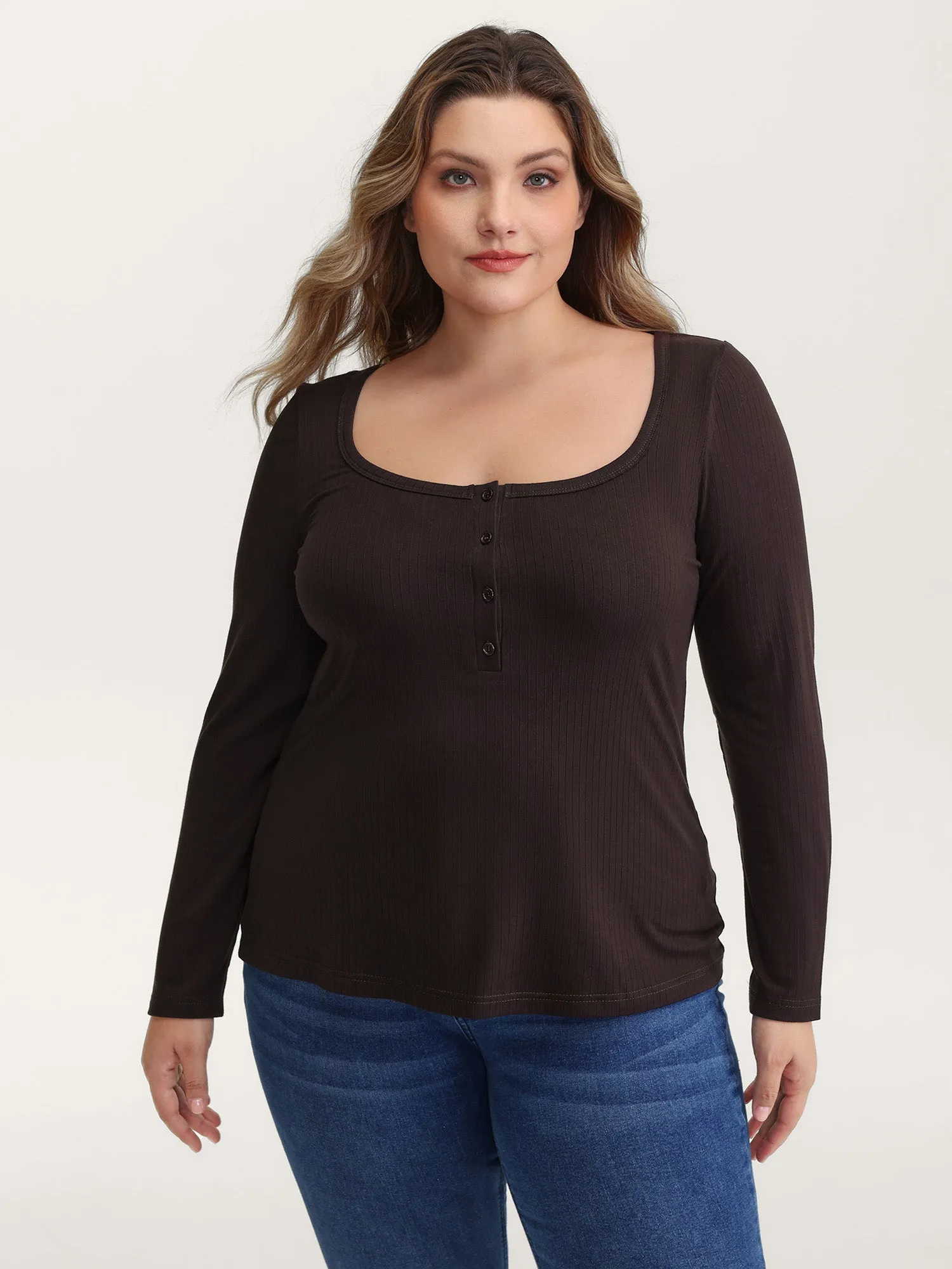 Supersoft Bodycon Fit Half-Placket T-Shirt sold by Bloomchic