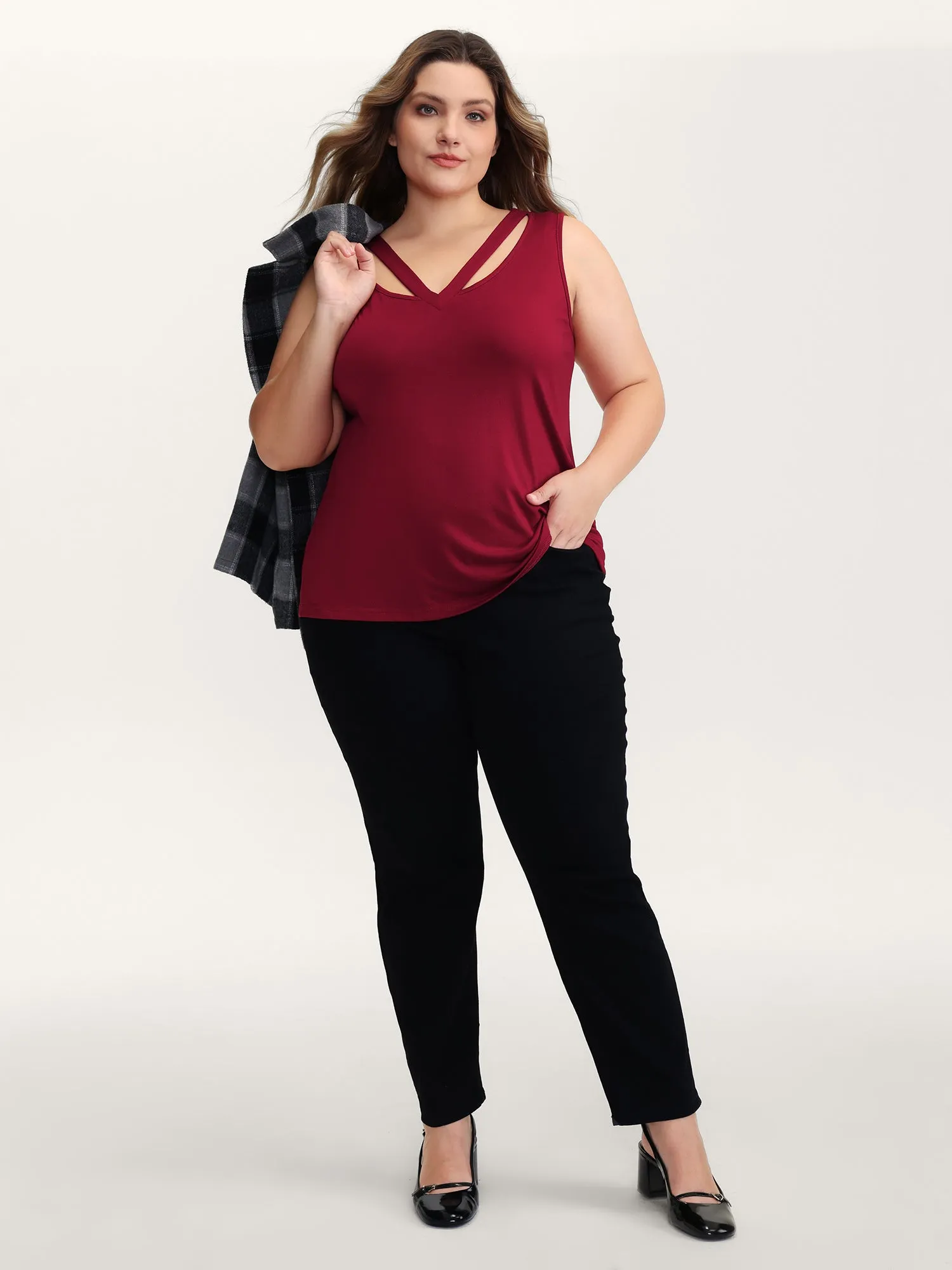 Supersoft Stretchy Cut-Out V-Neck Tank Top sold by Bloomchic product image thumbnail 3