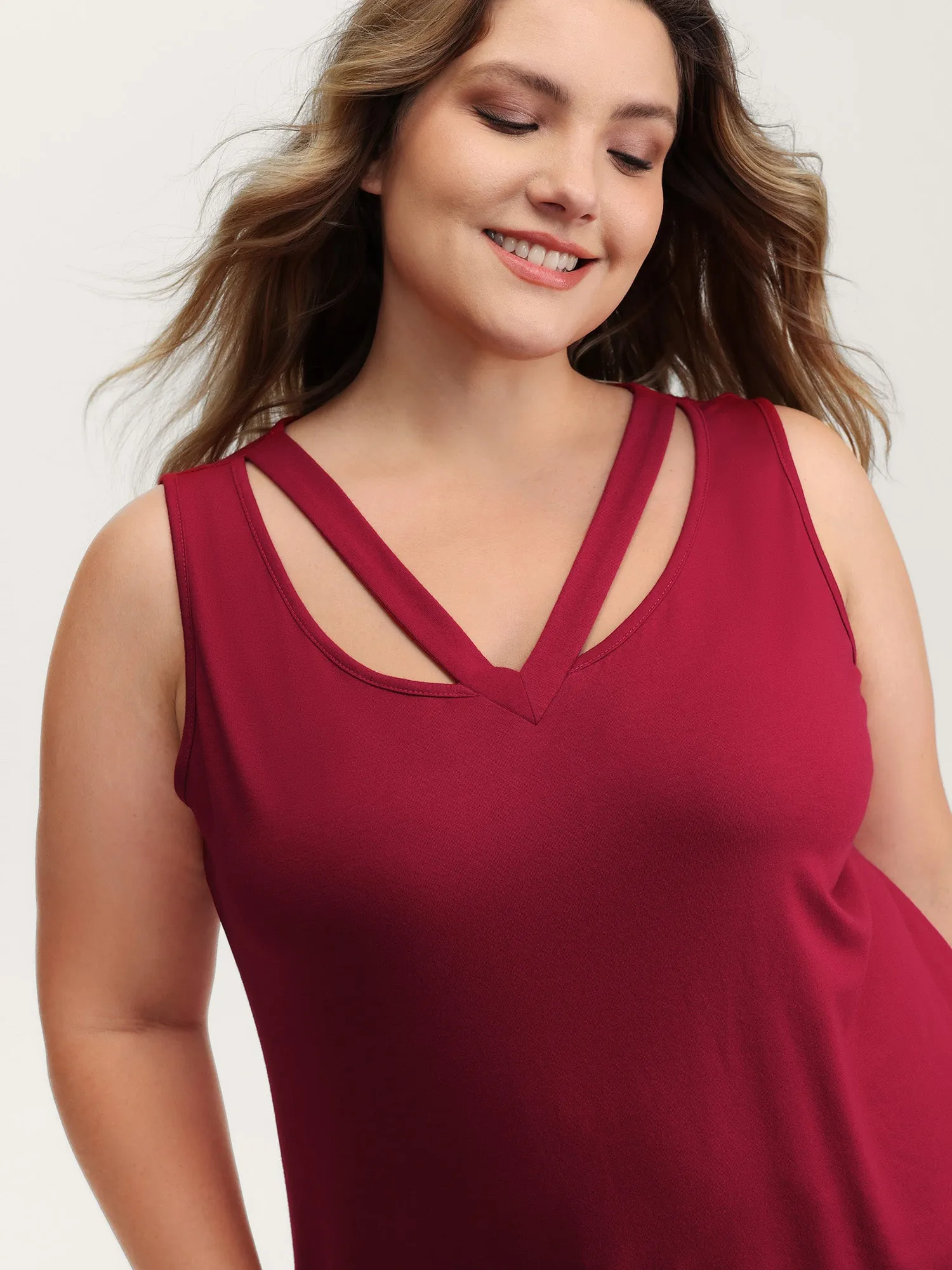 Supersoft Stretchy Cut-Out V-Neck Tank Top sold by Bloomchic product image thumbnail 2