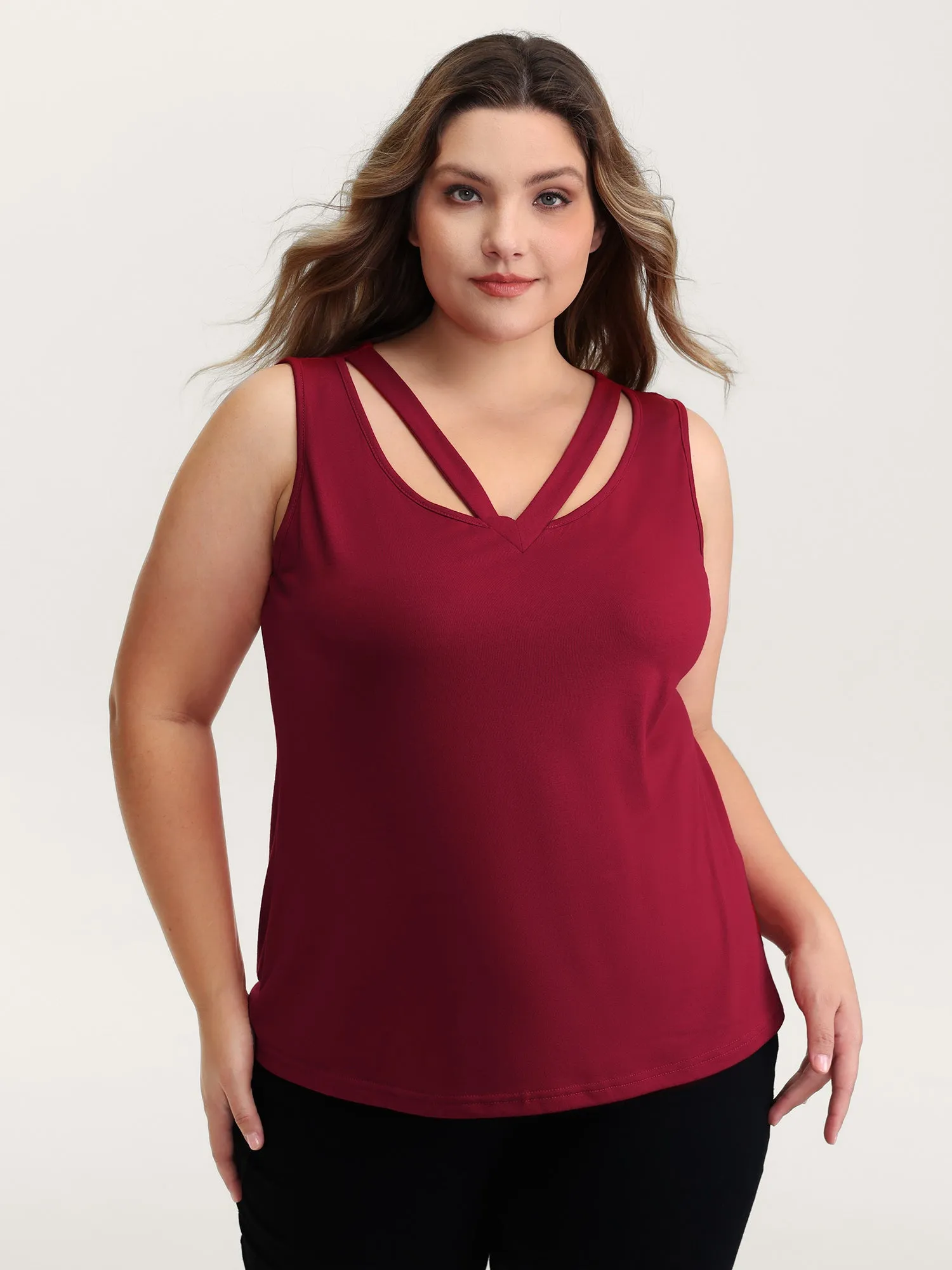 Supersoft Stretchy Cut-Out V-Neck Tank Top sold by Bloomchic