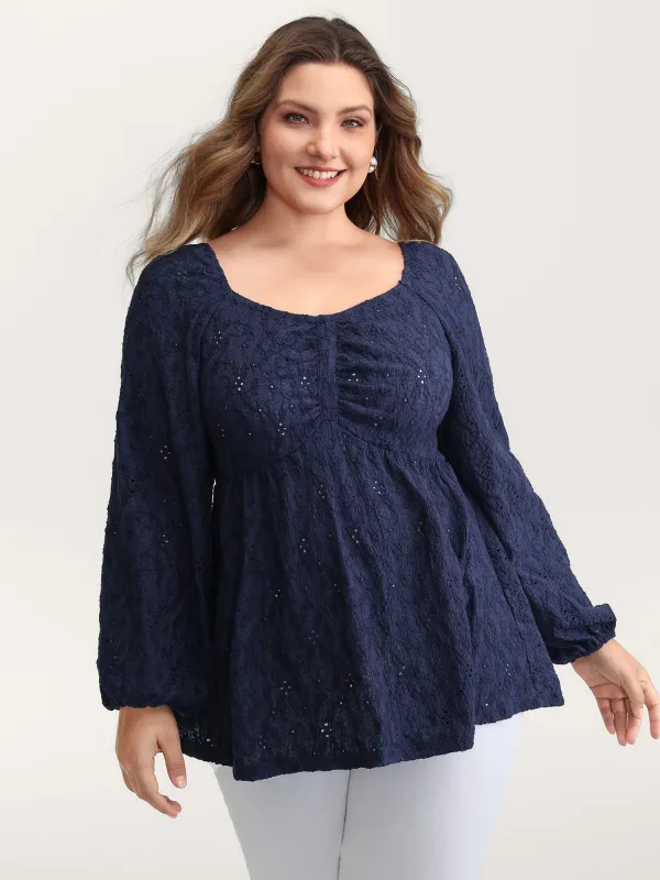 Ruched Bodice Lantern Sleeve Knit Top sold by Bloomchic