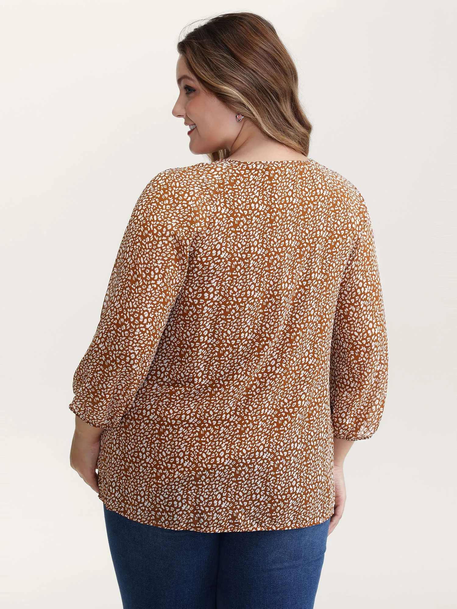 Floral Print Neck Cut-Out Shirred Blouse sold by Bloomchic product image thumbnail 4