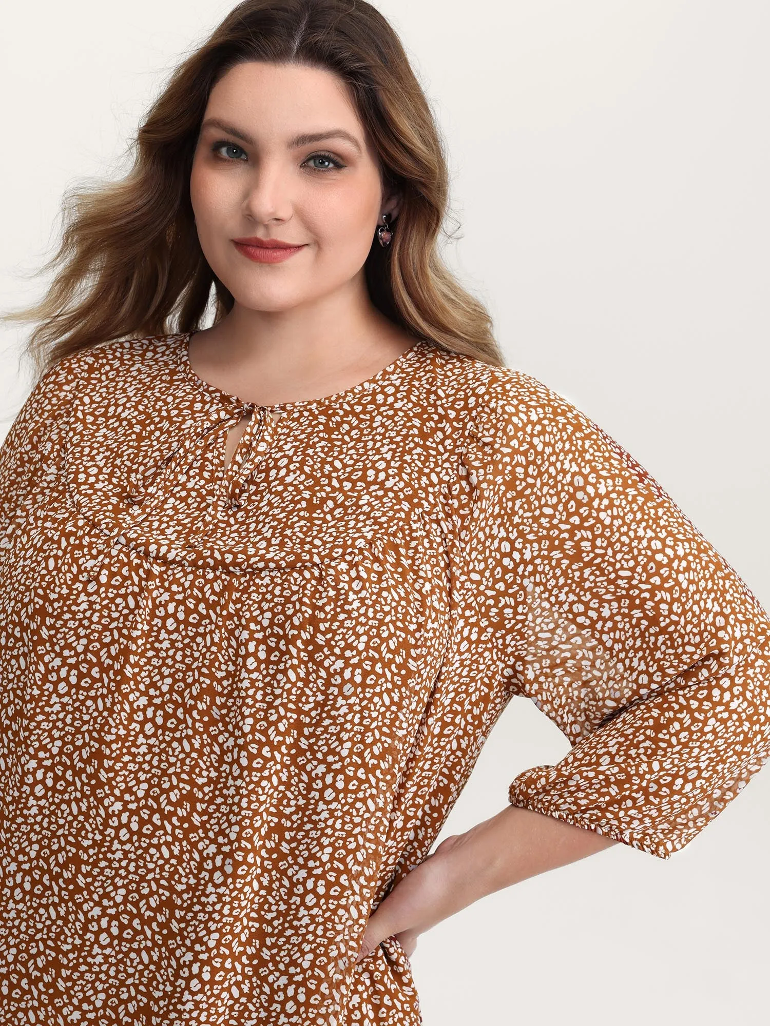 Floral Print Neck Cut-Out Shirred Blouse sold by Bloomchic