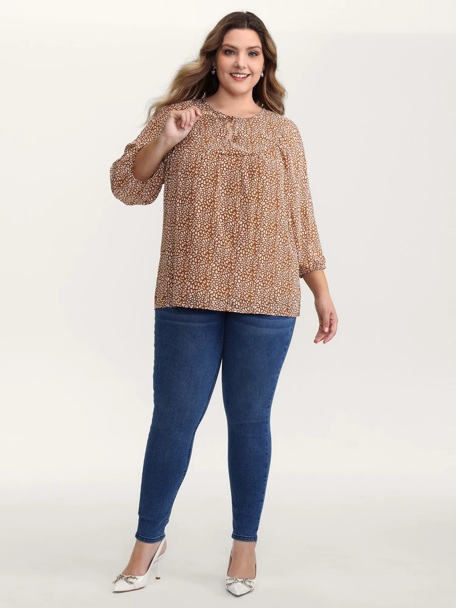 Floral Print Neck Cut-Out Shirred Blouse sold by Bloomchic product image thumbnail 3