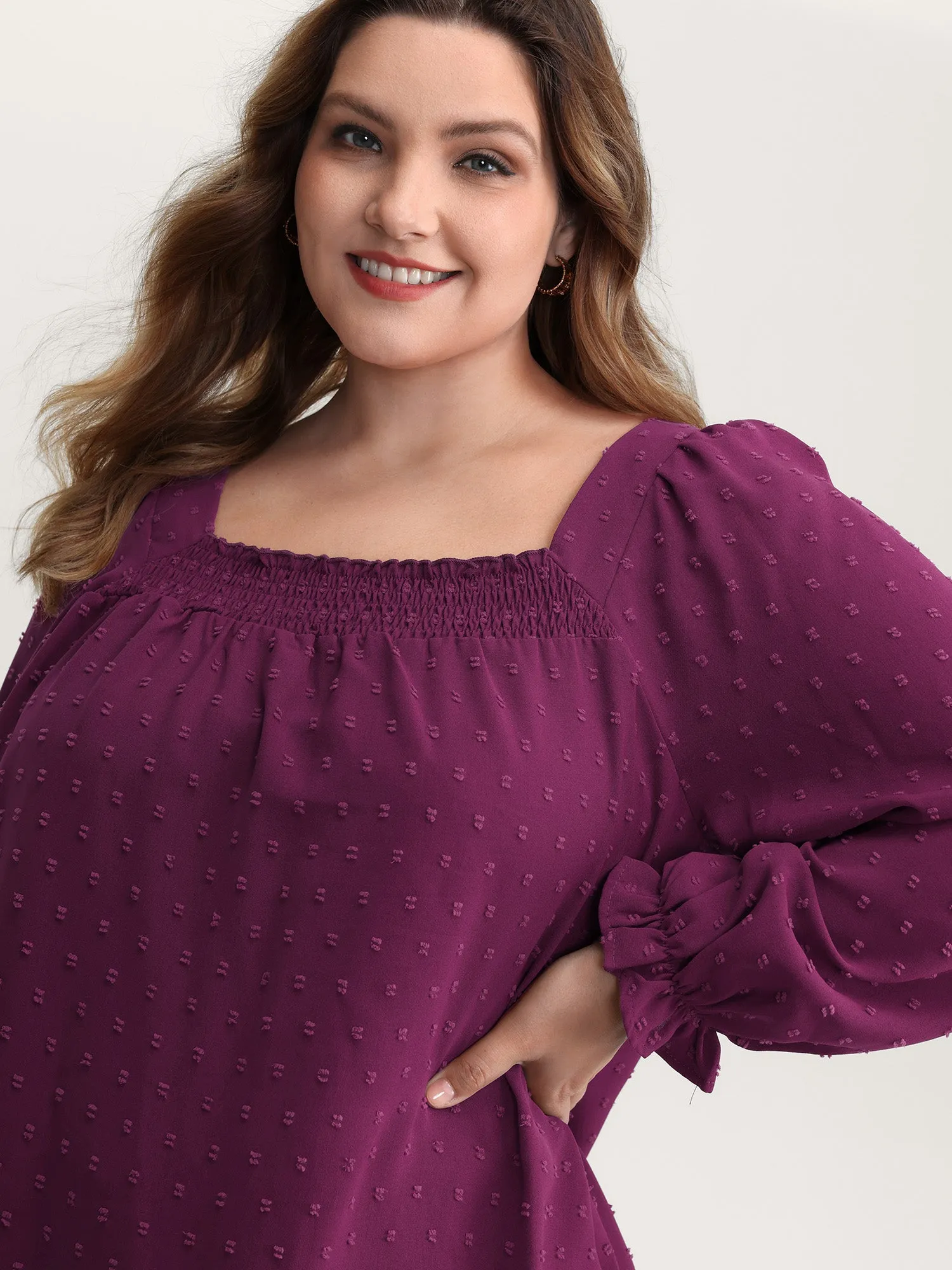 Shirred Neckline Bust-Ease Textured Blouse sold by Bloomchic product image thumbnail 2