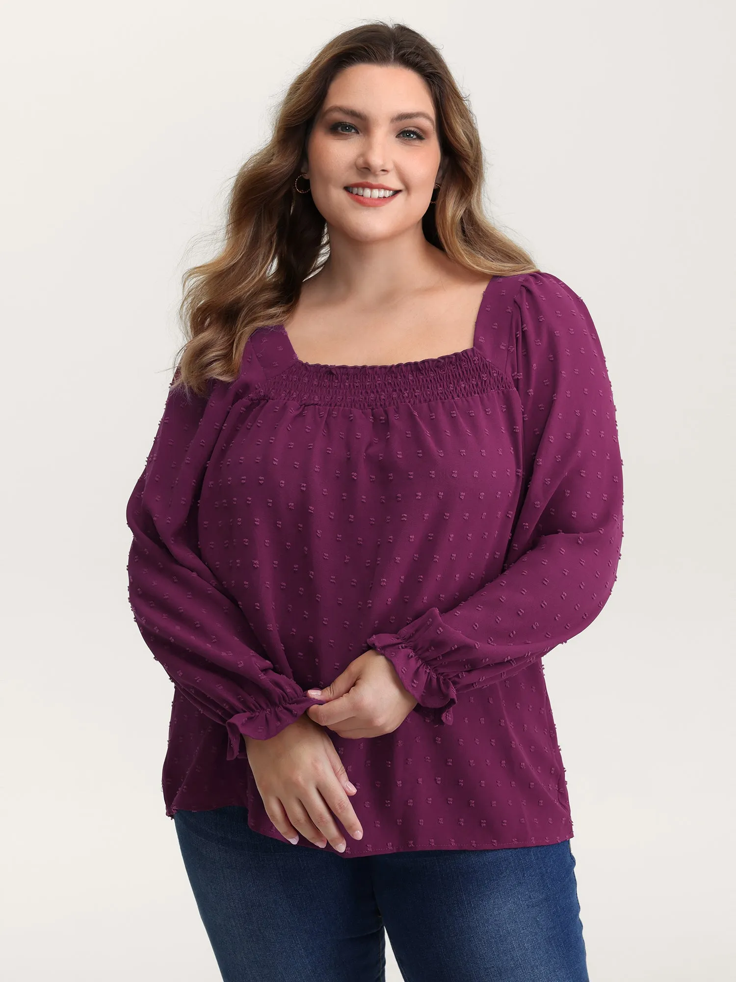 Shirred Neckline Bust-Ease Textured Blouse sold by Bloomchic product image thumbnail 3