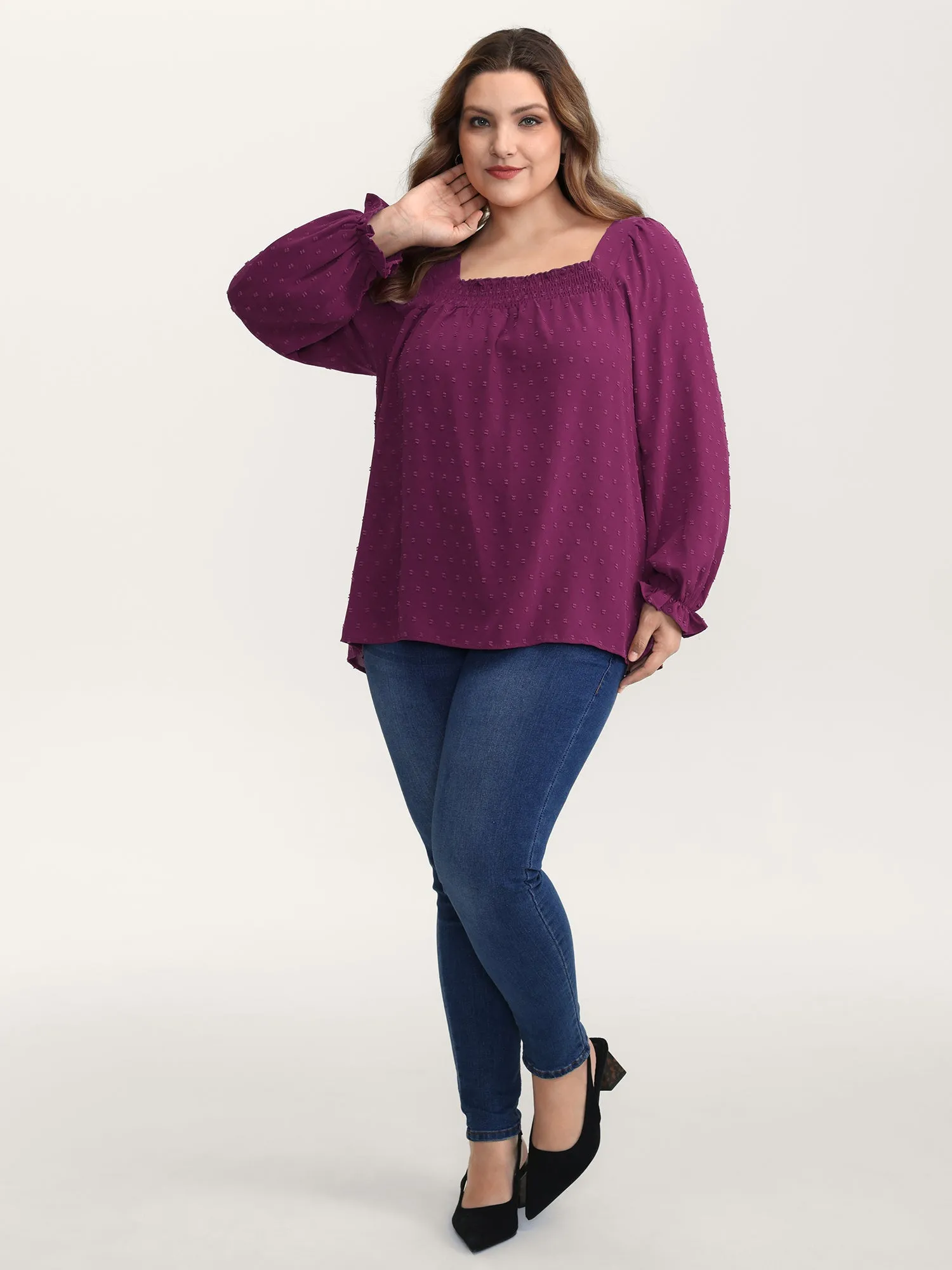 Shirred Neckline Bust-Ease Textured Blouse sold by Bloomchic product image thumbnail 4