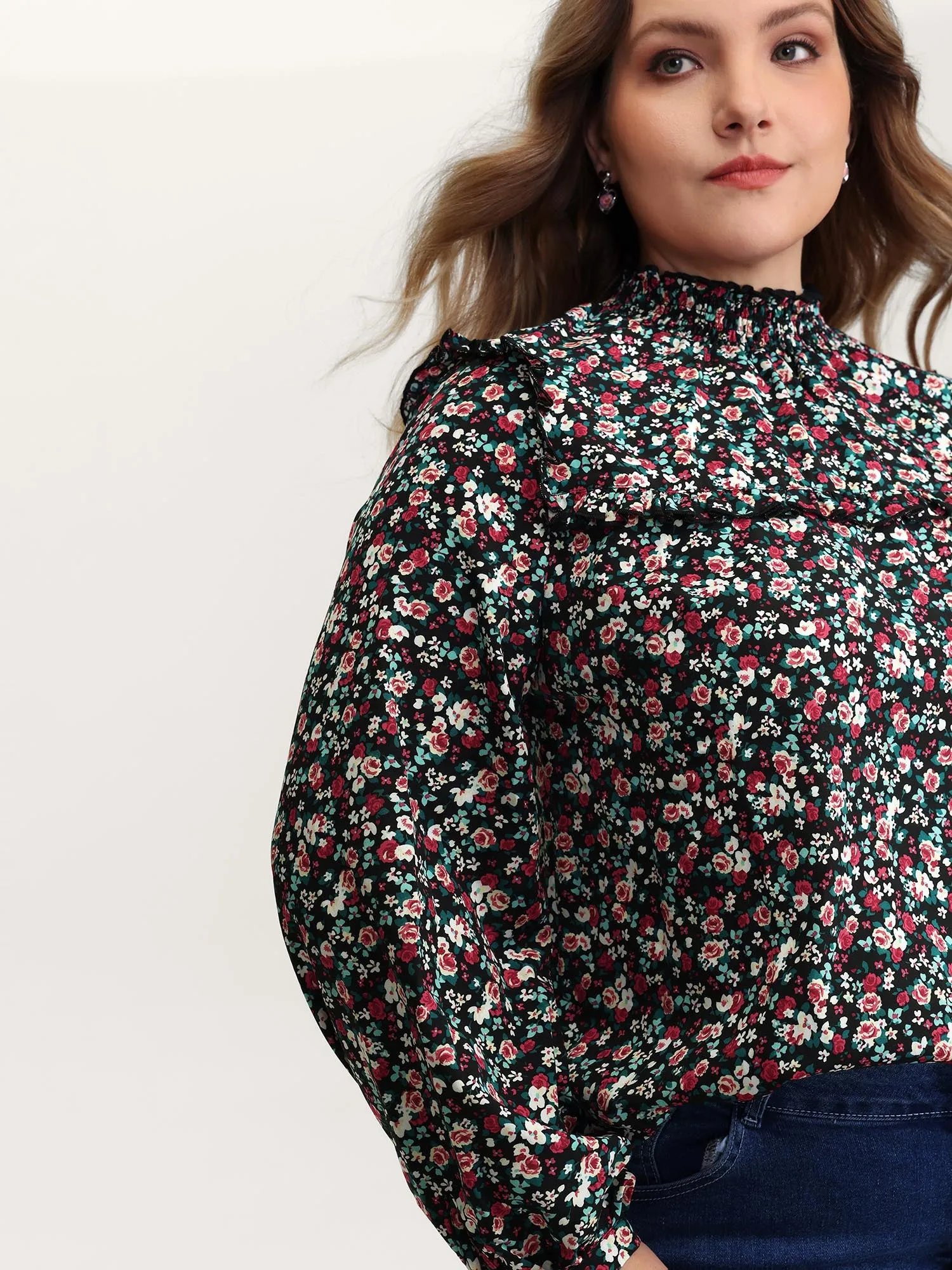 Floral Print Shirred Sleeve Tie Blouse sold by Bloomchic product image thumbnail 2