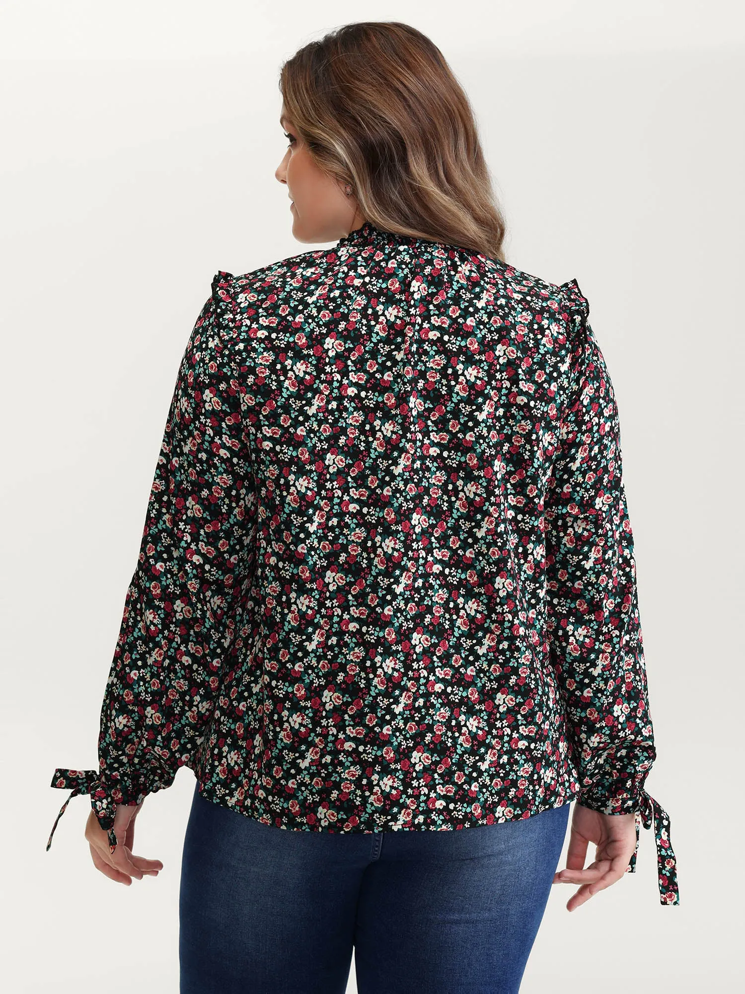 Floral Print Shirred Sleeve Tie Blouse sold by Bloomchic product image thumbnail 5