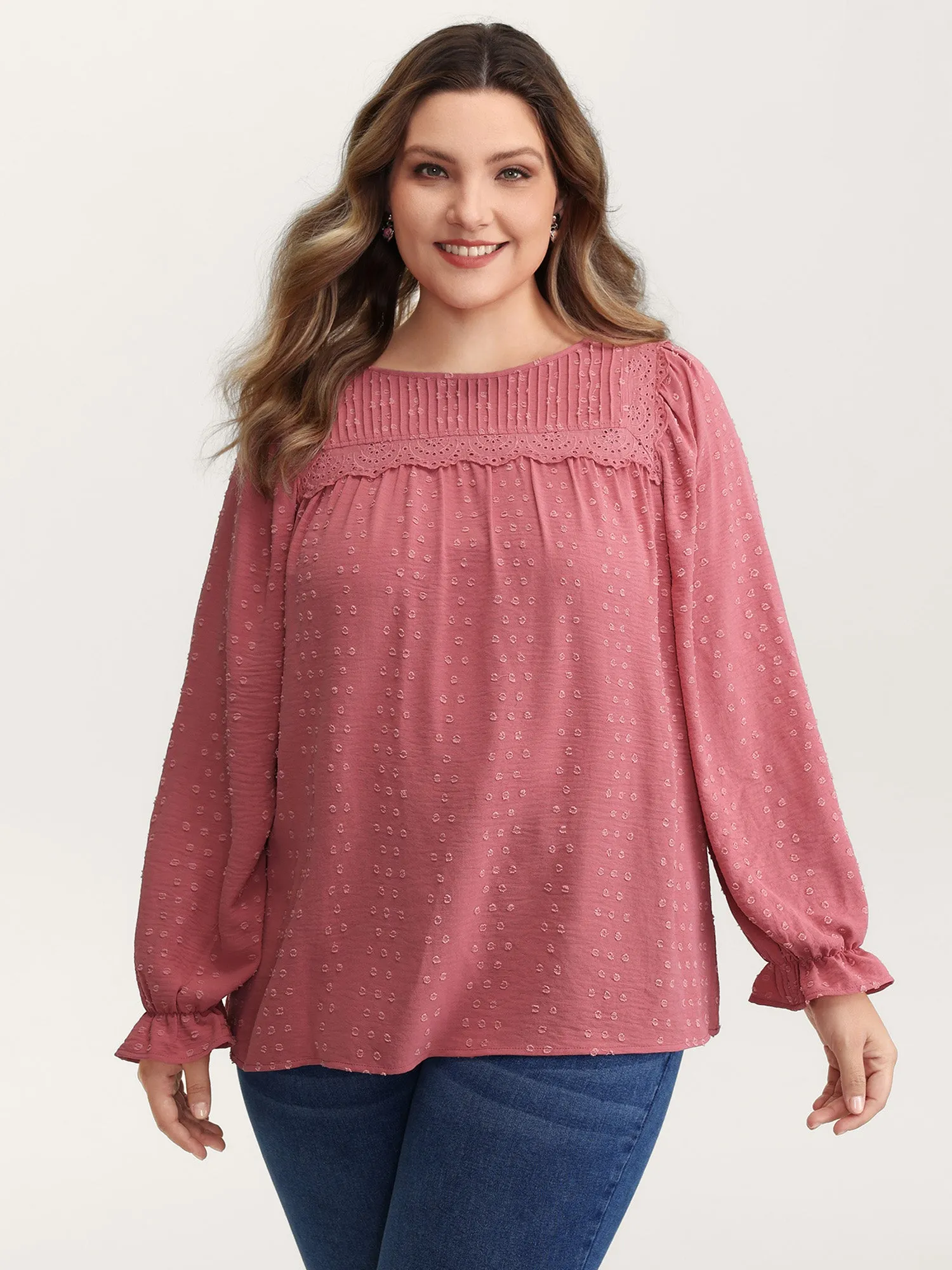 Lace Trim Pleated Textured Blouse sold by Bloomchic product image thumbnail 2