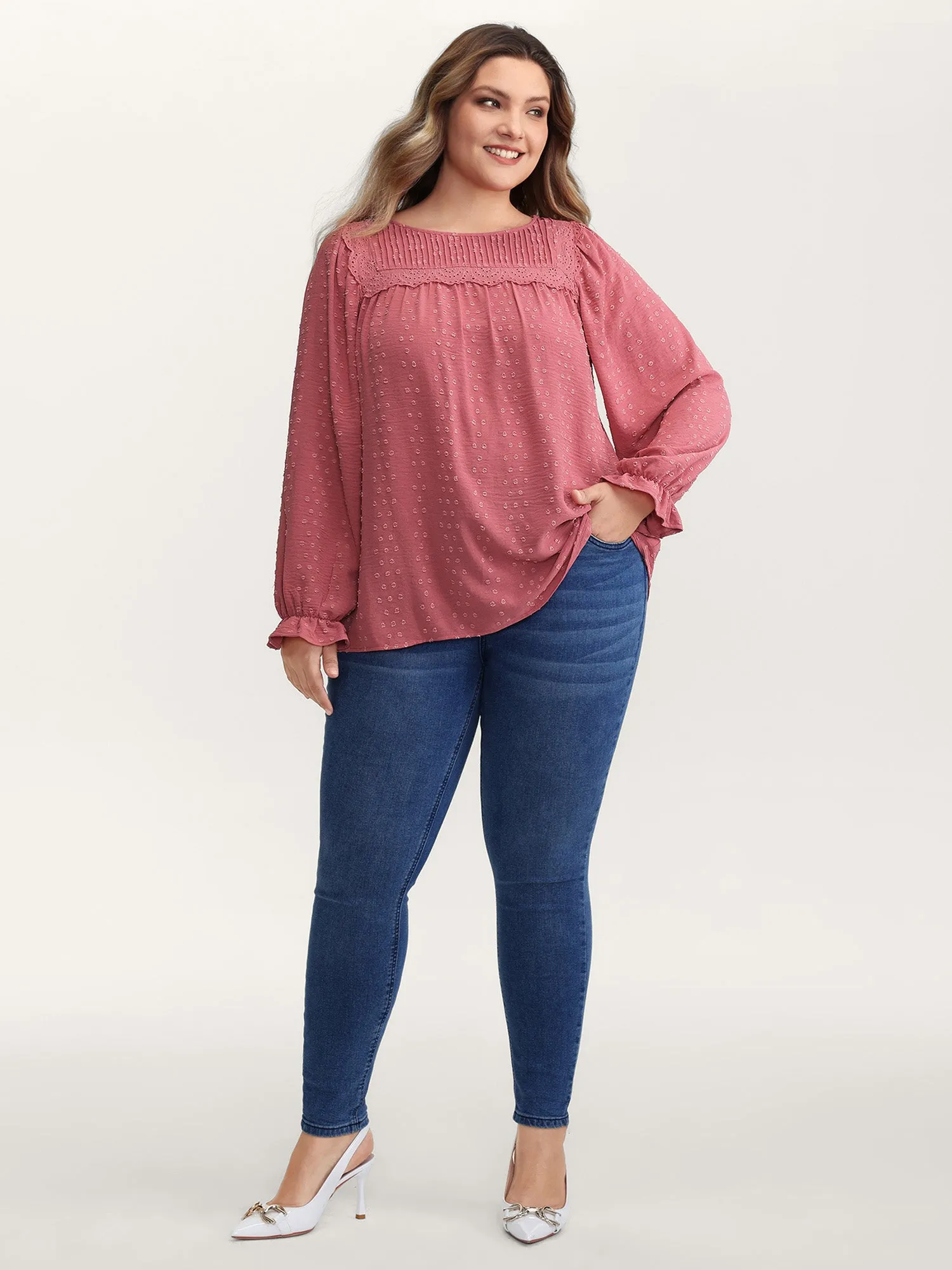 Lace Trim Pleated Textured Blouse sold by Bloomchic product image thumbnail 3