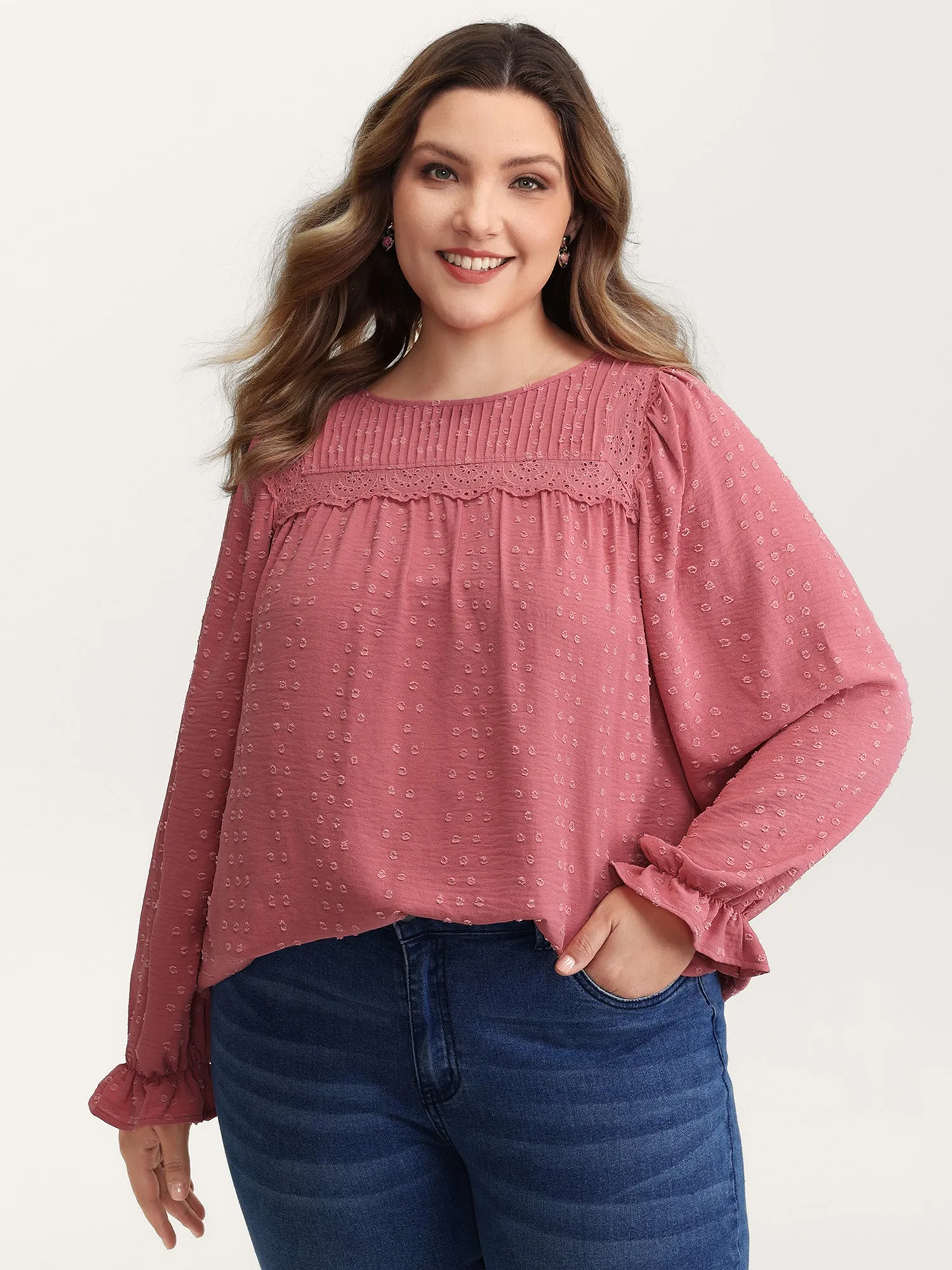 Lace Trim Pleated Textured Blouse sold by Bloomchic product image thumbnail 4