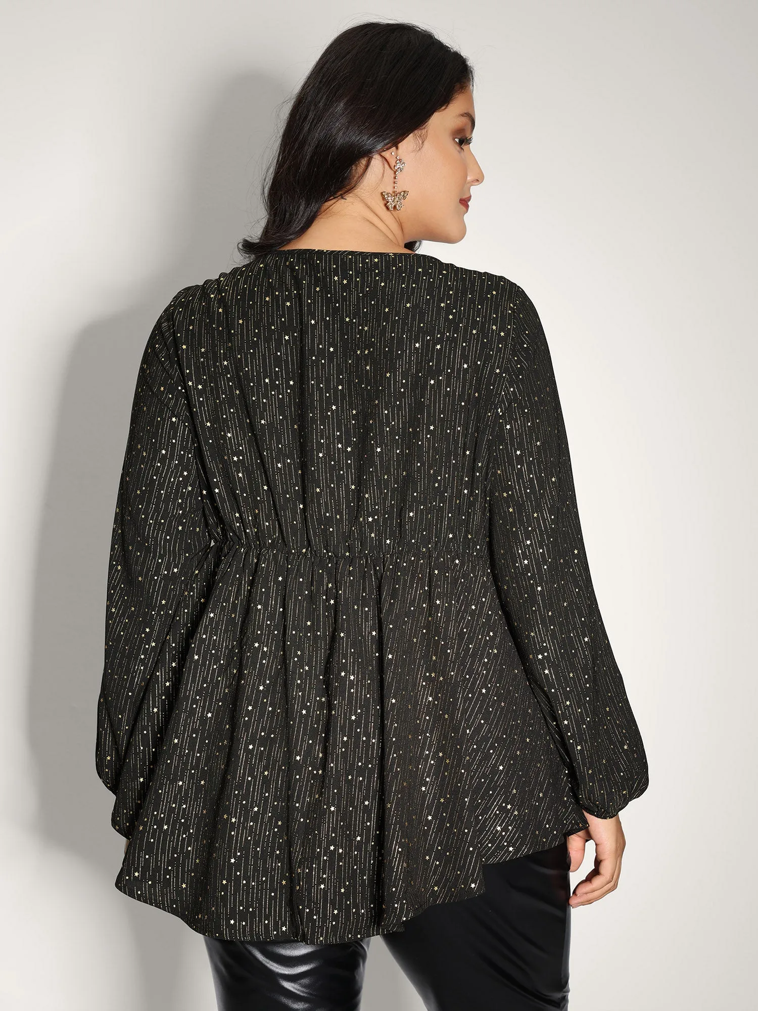 Gold Stamp Ruched Neckline Flowy Blouse sold by Bloomchic product image thumbnail 4