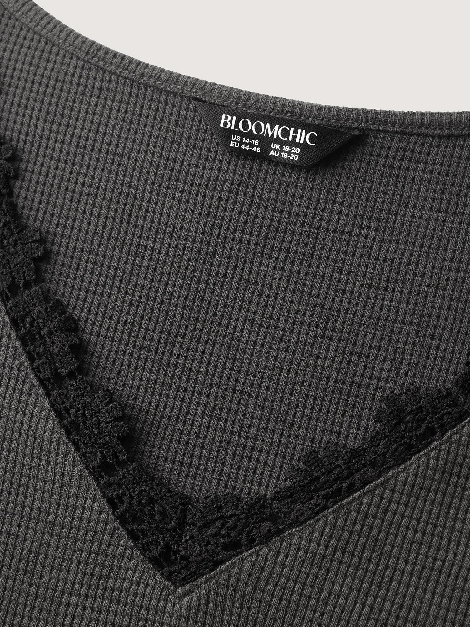 Lace Trim Textured V-Neck T-Shirt sold by Bloomchic product image thumbnail 5