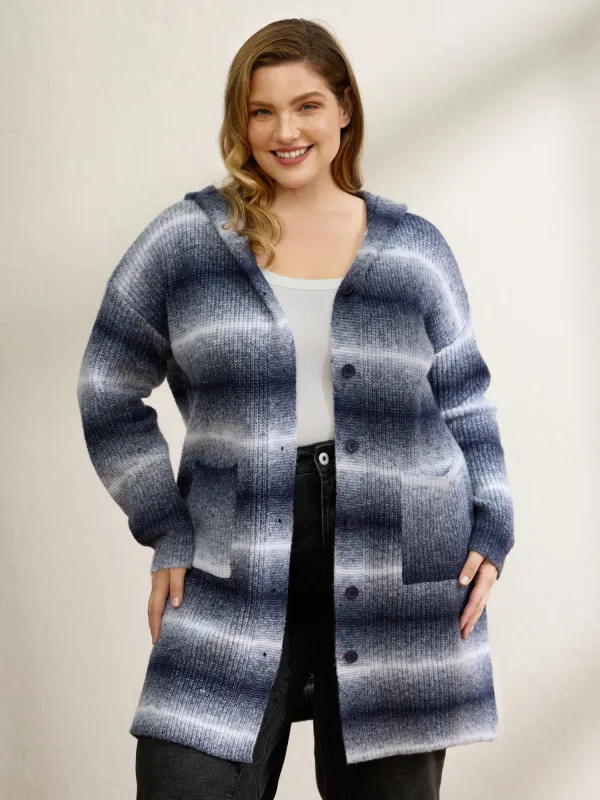 Color Gradient Textured Hooded Cardigan sold by Bloomchic