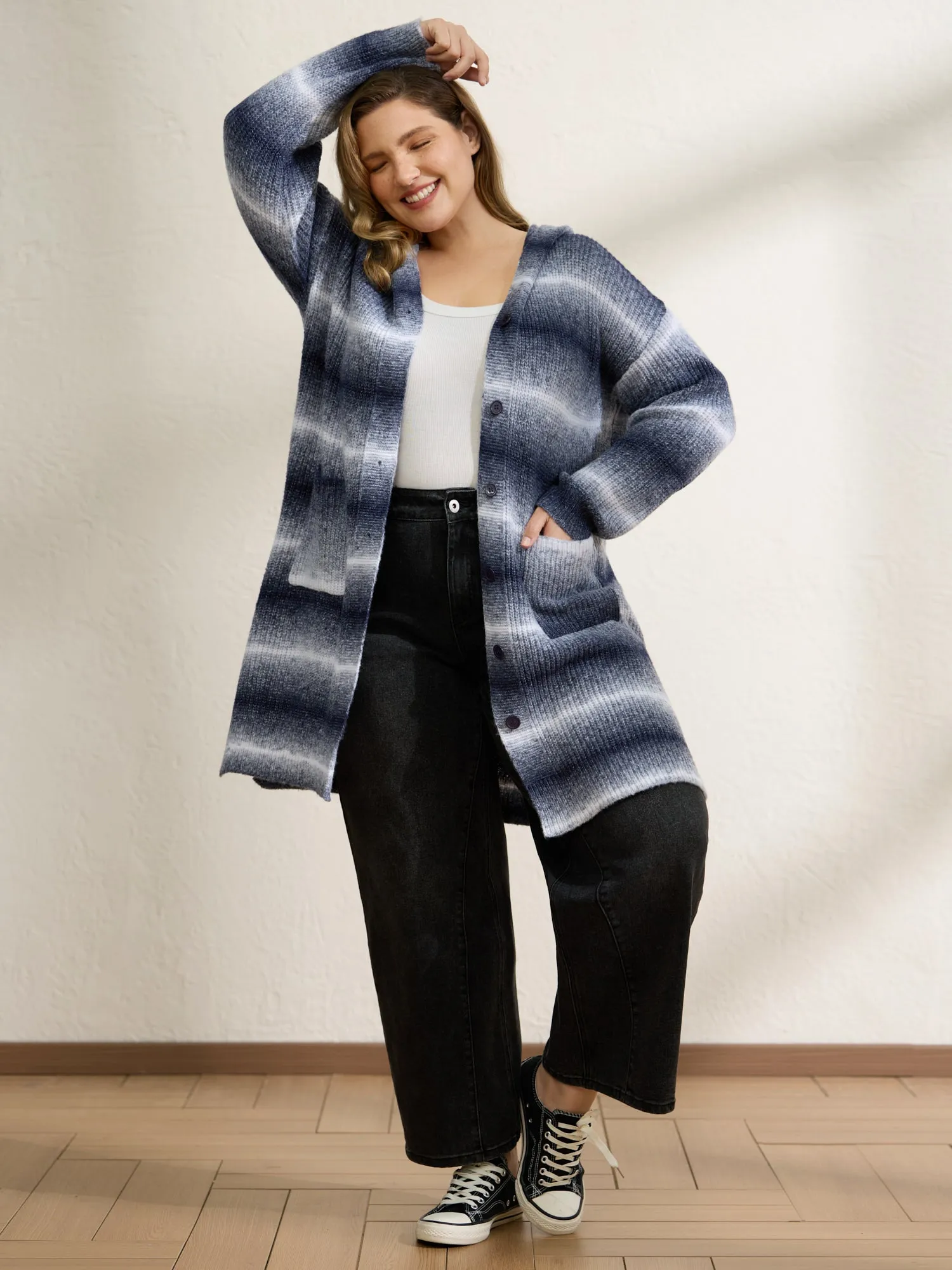 Color Gradient Textured Hooded Cardigan sold by Bloomchic product image thumbnail 3