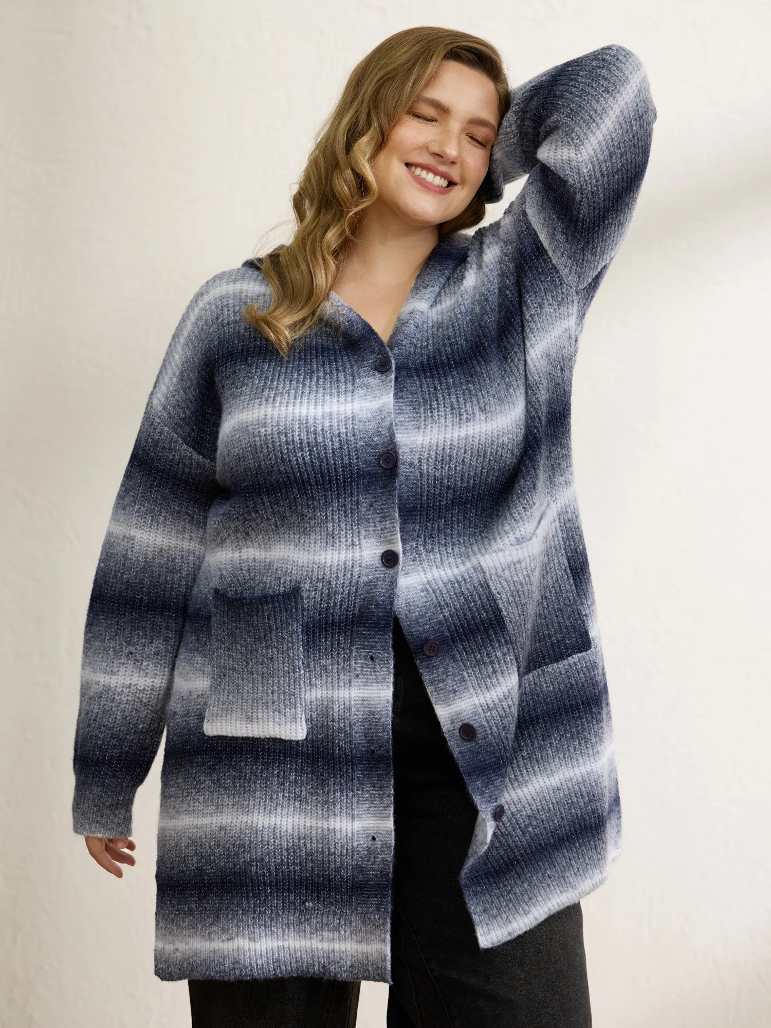 Color Gradient Textured Hooded Cardigan sold by Bloomchic product image thumbnail 4