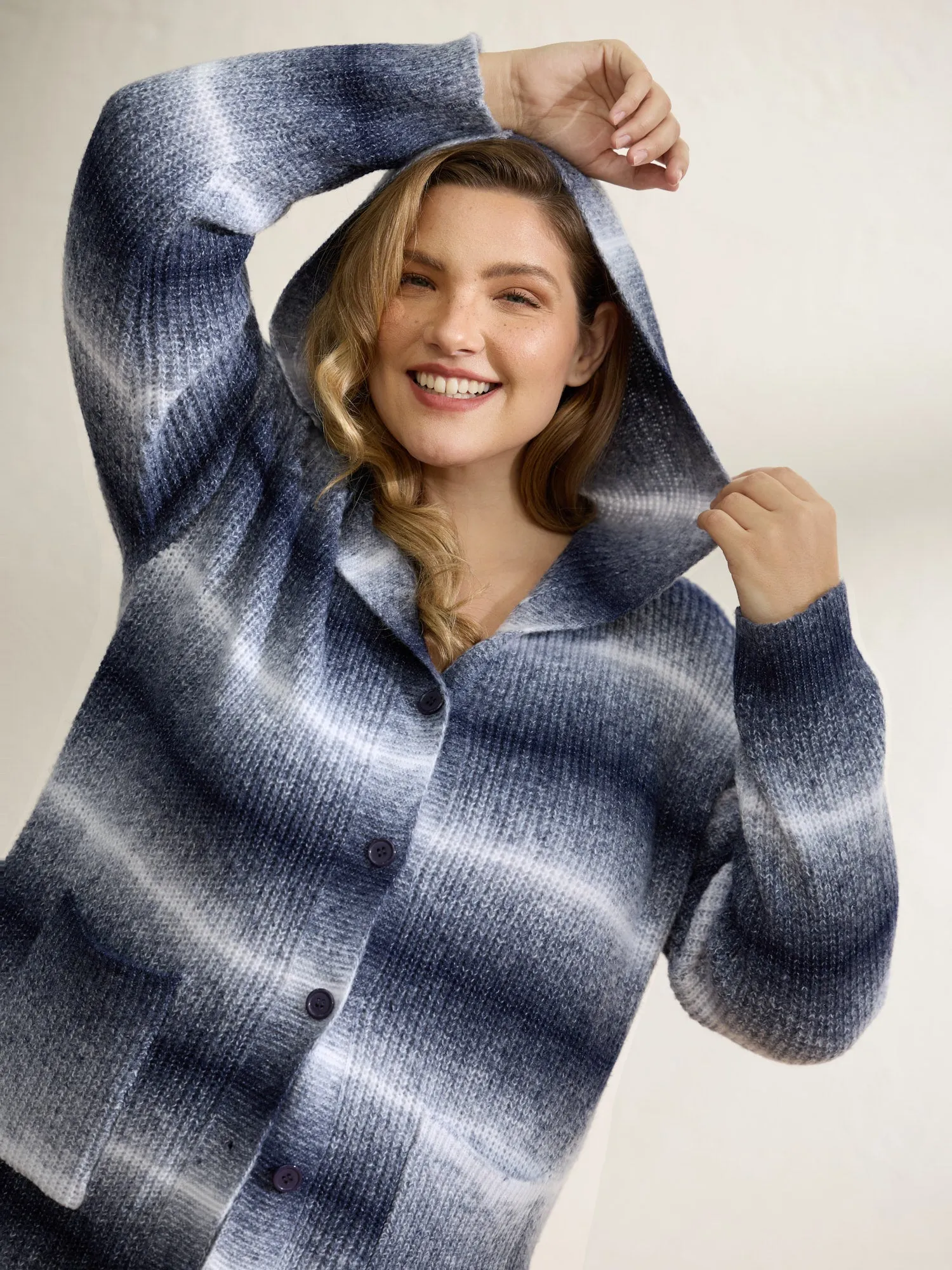 Color Gradient Textured Hooded Cardigan sold by Bloomchic product image thumbnail 2