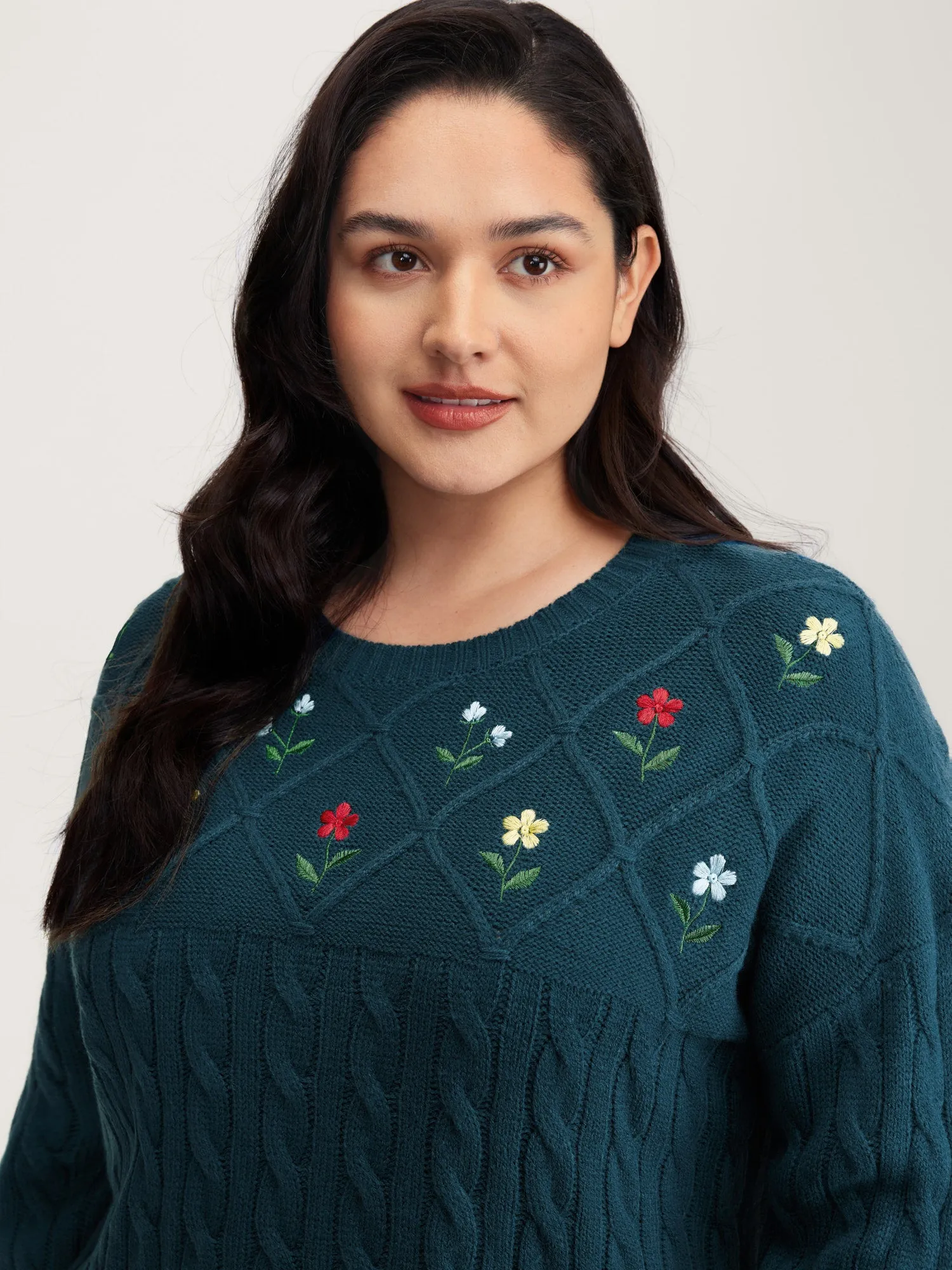 Floral Embroidered Cable Knit Pullover sold by Bloomchic product image thumbnail 2