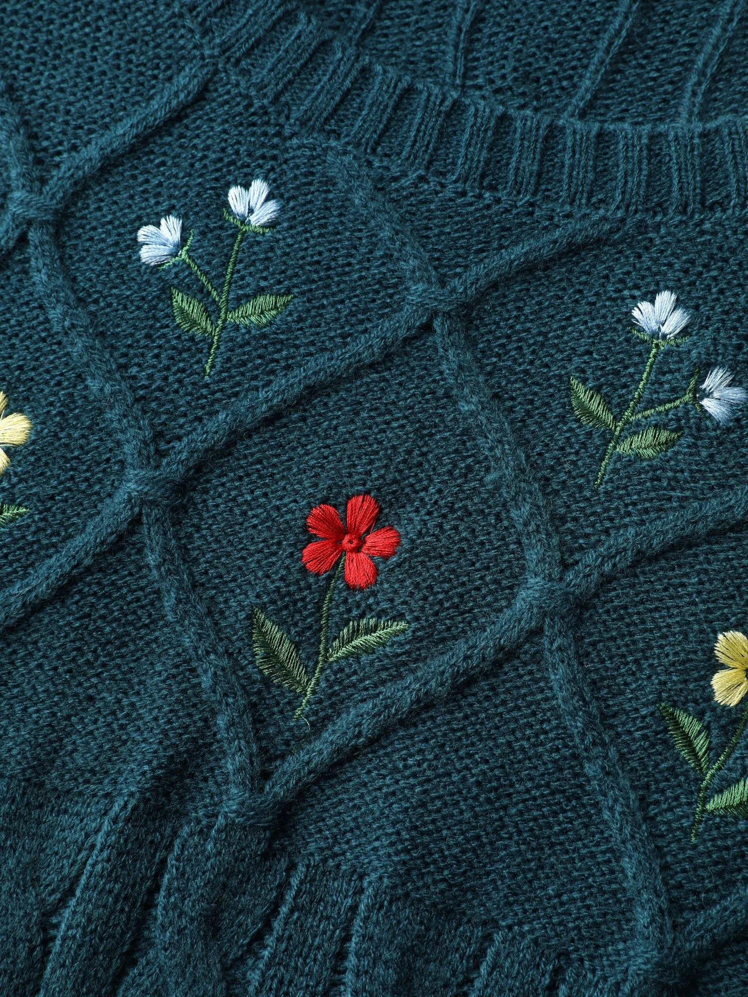 Floral Embroidered Cable Knit Pullover sold by Bloomchic product image thumbnail 5