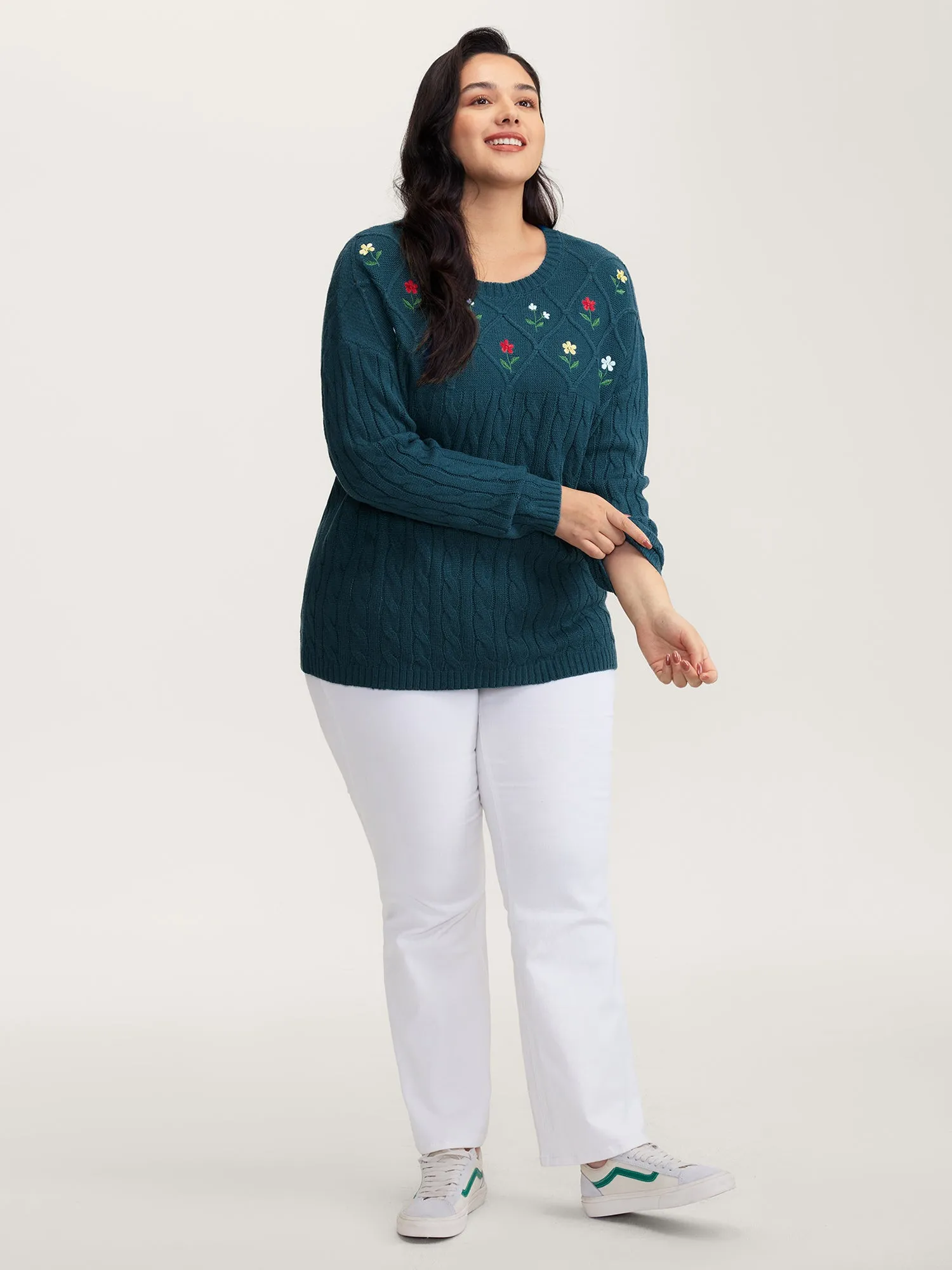 Floral Embroidered Cable Knit Pullover sold by Bloomchic product image thumbnail 3