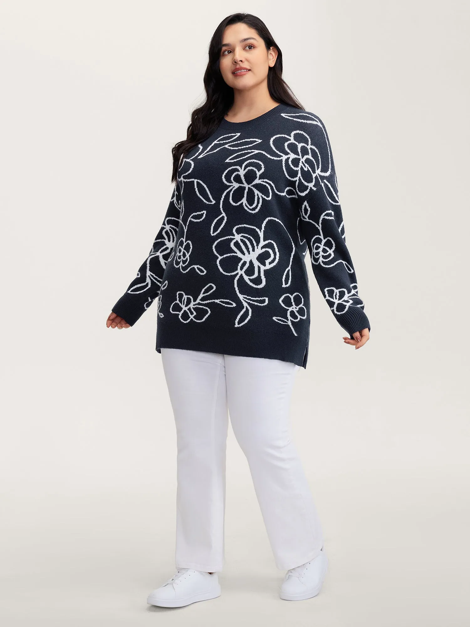 Supersoft Round Neck Floral Split Hem Pullover sold by Bloomchic product image thumbnail 3
