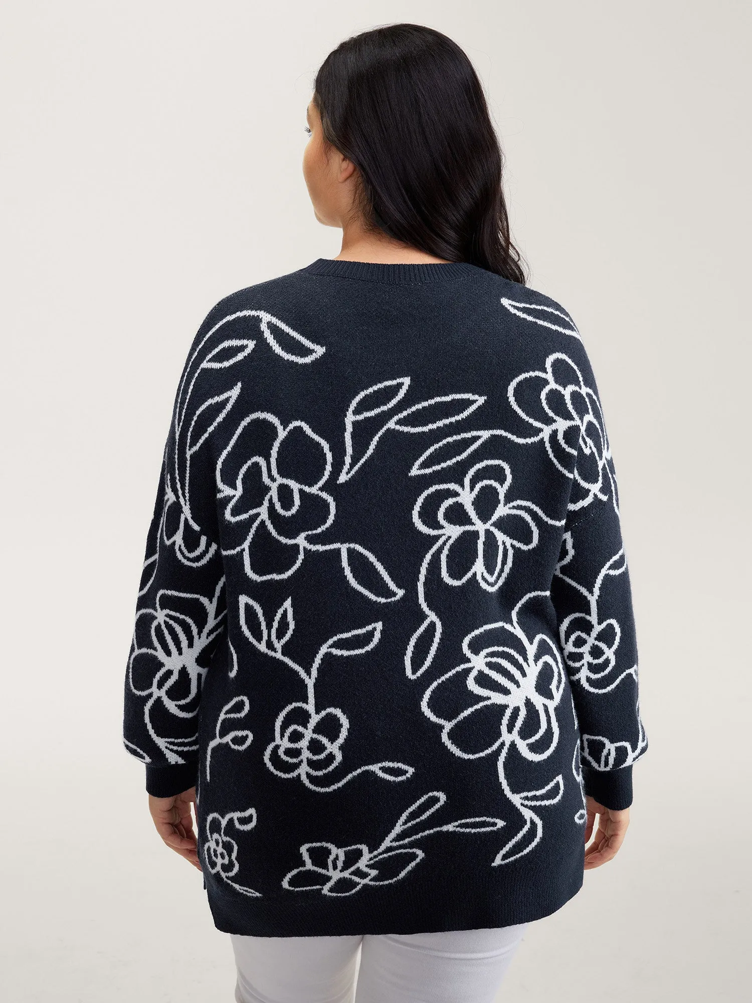 Supersoft Round Neck Floral Split Hem Pullover sold by Bloomchic product image thumbnail 4