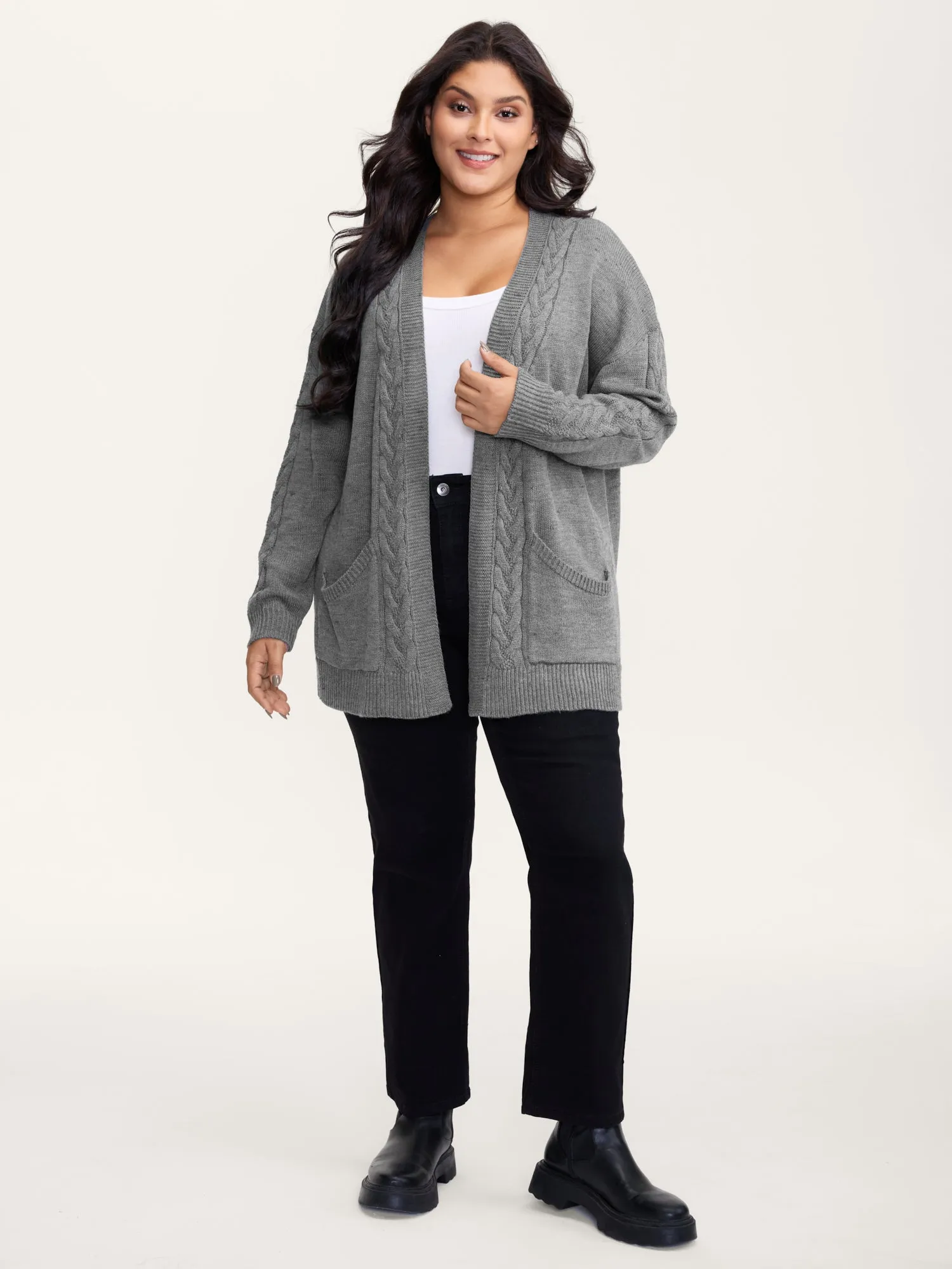 Cable Knit Side Pockets Knit Cardigan sold by Bloomchic product image thumbnail 3