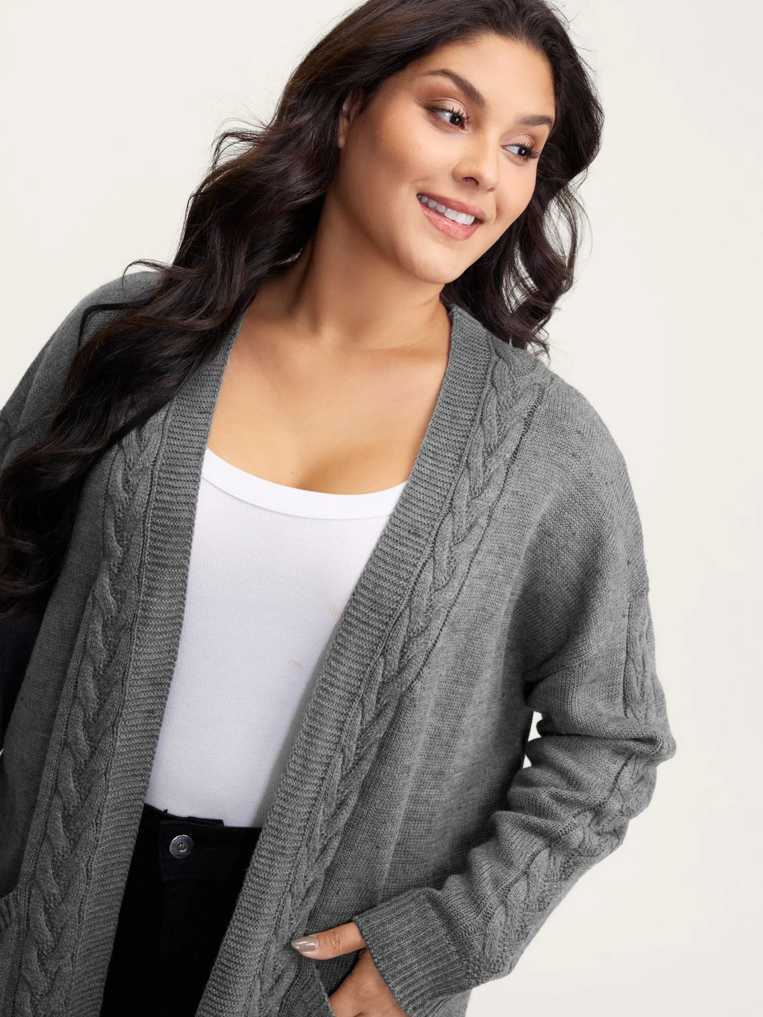 Cable Knit Side Pockets Knit Cardigan sold by Bloomchic product image thumbnail 2