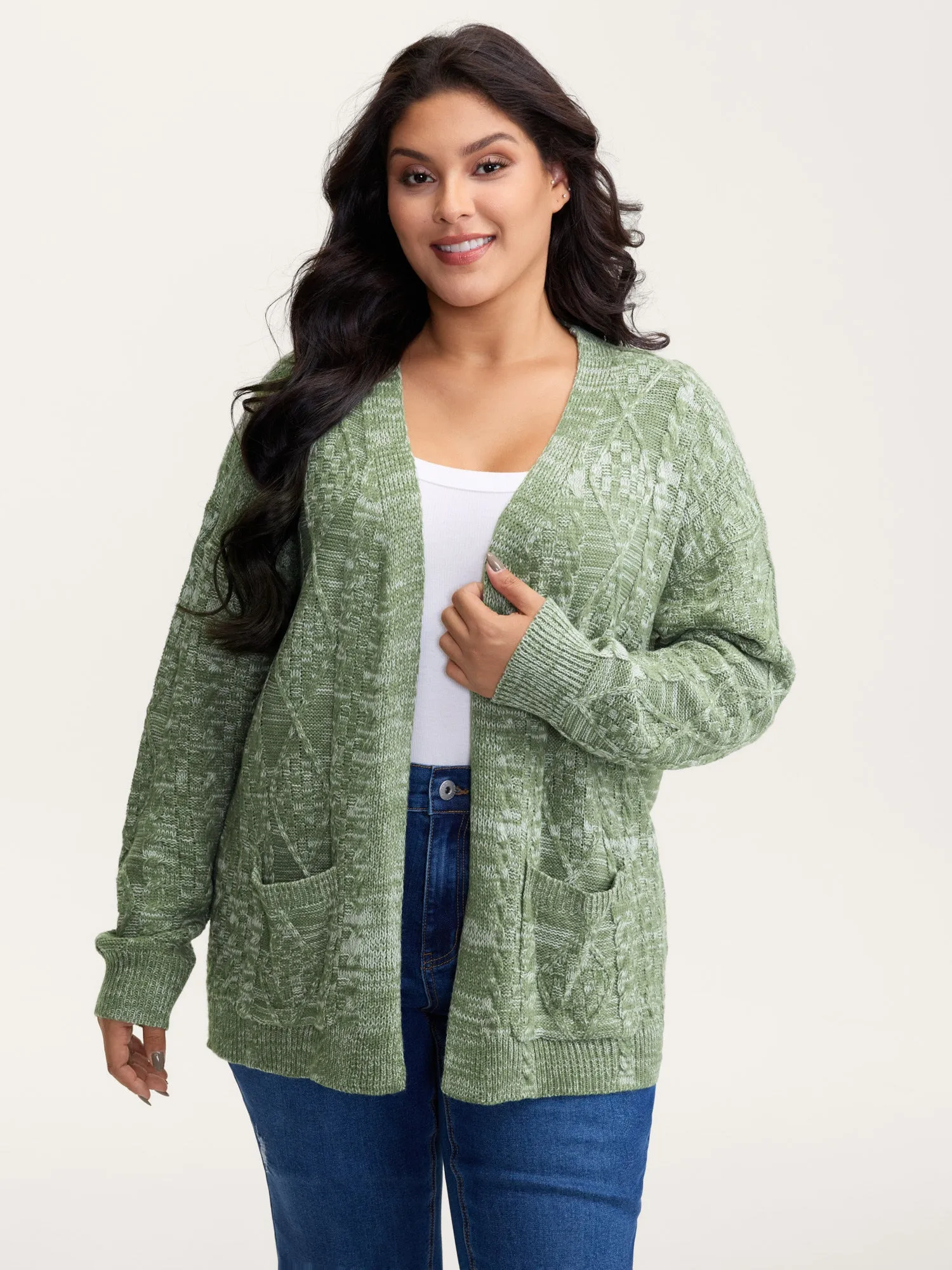 Cable Knit Textured Pockets Knit Cardigan sold by Bloomchic product image thumbnail 2